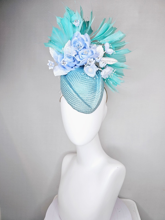 Kentucky Derby Hat Fascinator Pointed Light Blue Buntal With  display picture 1