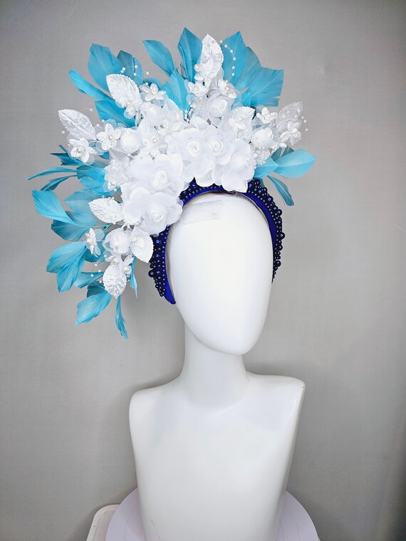 Kentucky Derby Hat Fascinator Midnight Blue Pearl Beaded  display picture 3