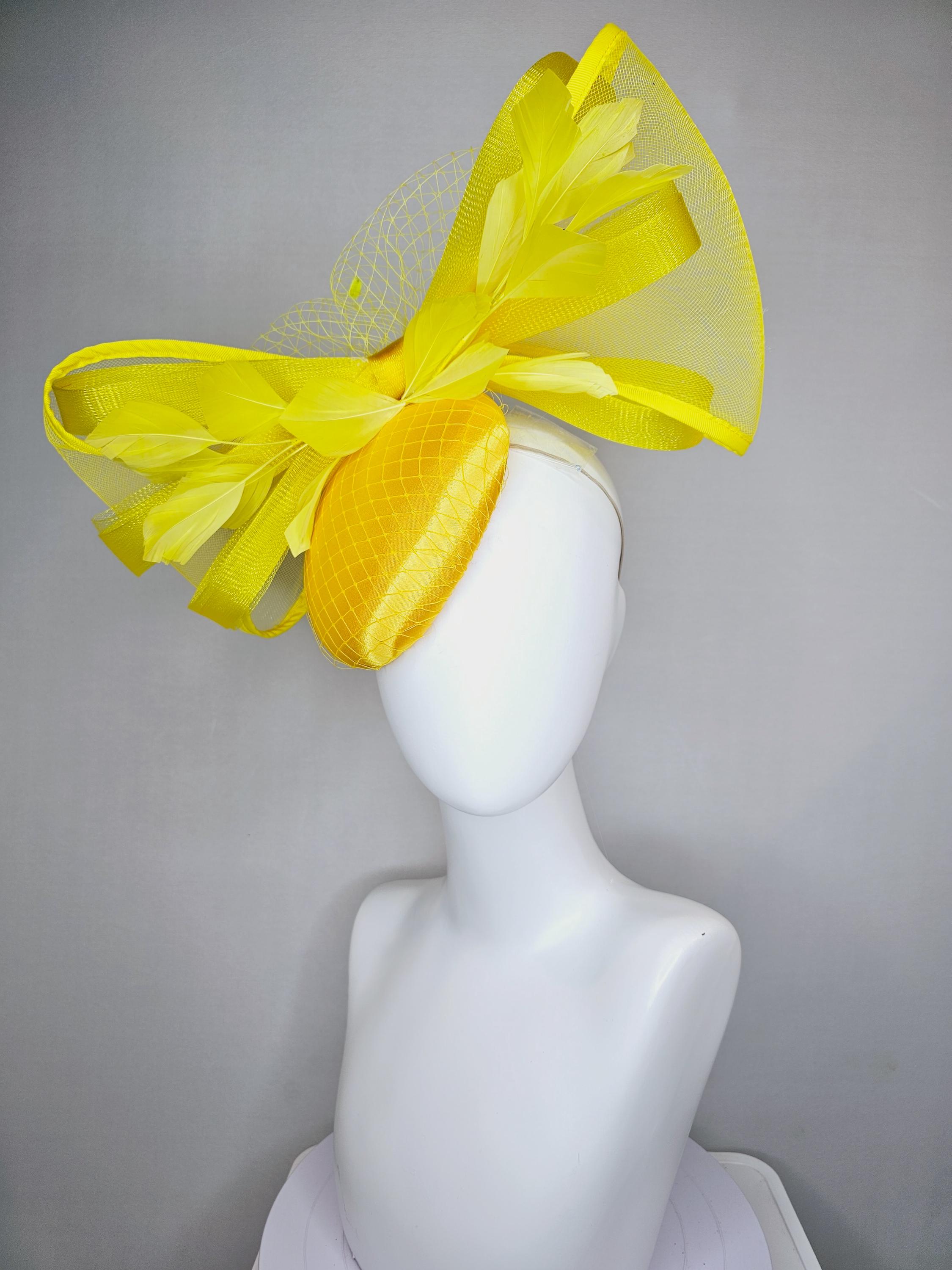 Kentucky Derby Hat Fascinator Bright Yellow Satin With  display picture 1