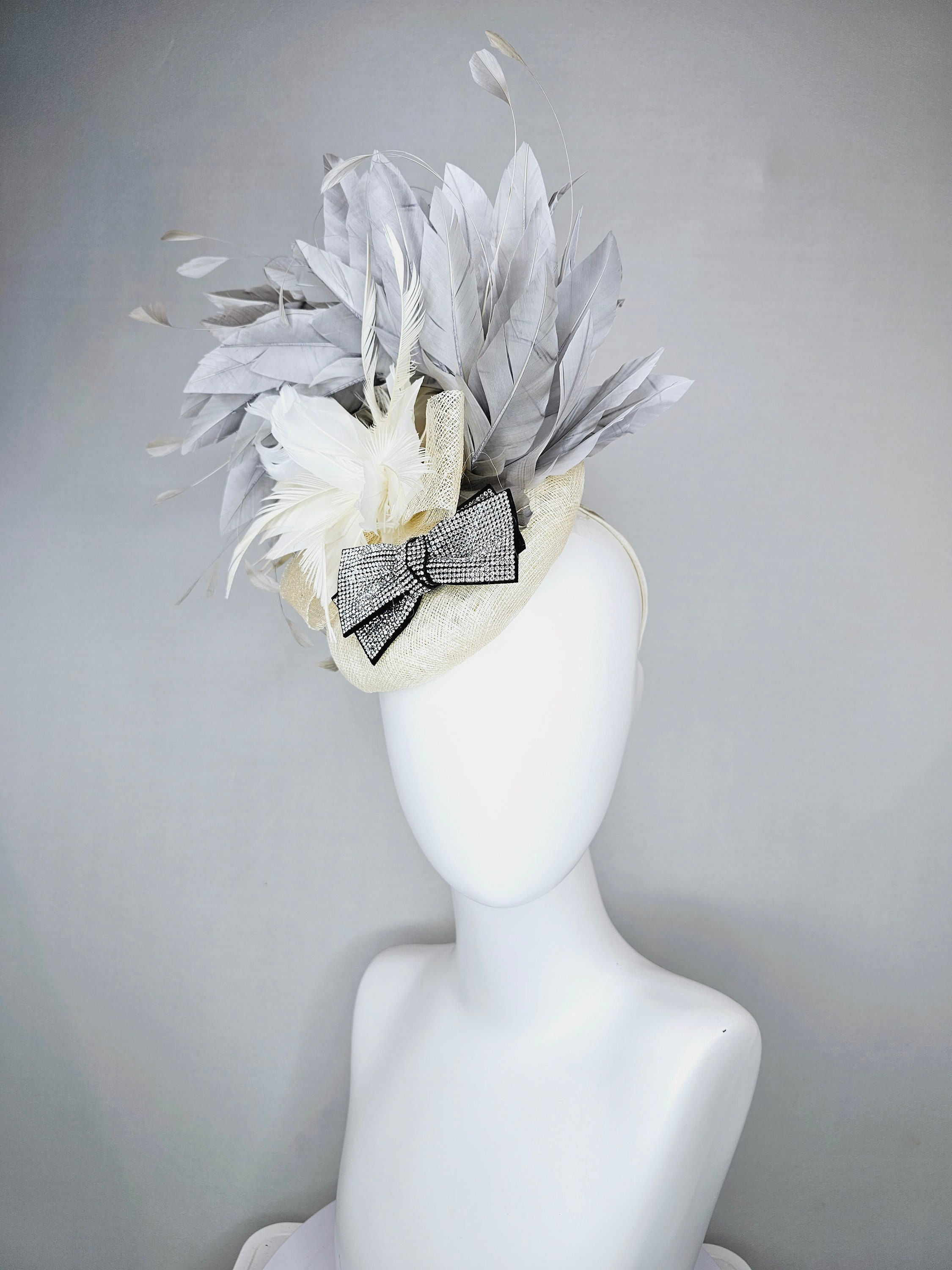 Kentucky Derby Hat Fascinator Elegant creme and Bird Feather  Floral M937( Ivory Taupe hat ) Kentucky Derby hat Wedding hat  main image 4