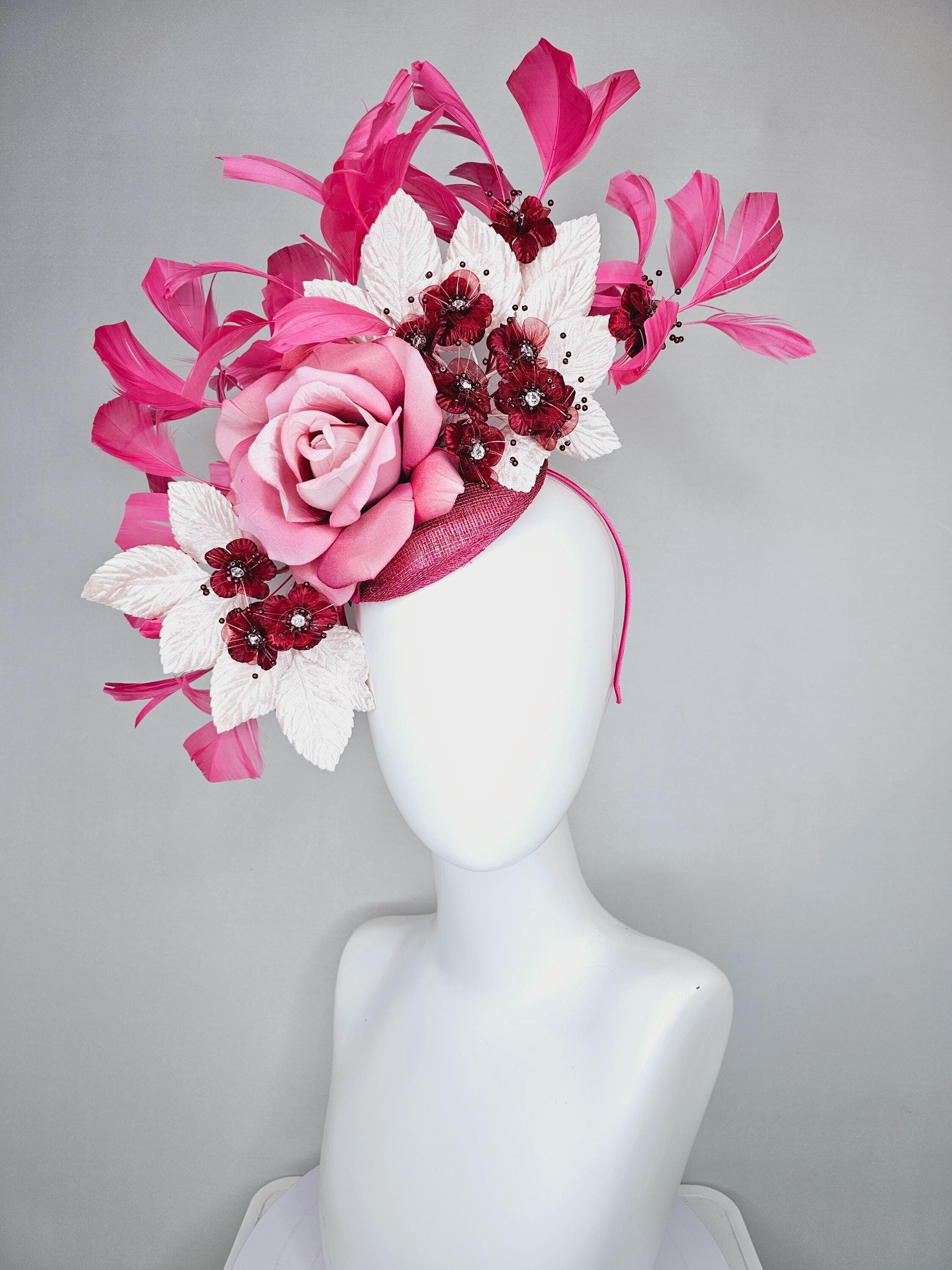 Blush Garden Derby Hat - OOAK Vintage Floral with Raw Silk Accents | EC Blush Pink Fascinator Hat: Kentucky Derby, Oaks Day, Tea  main image 4