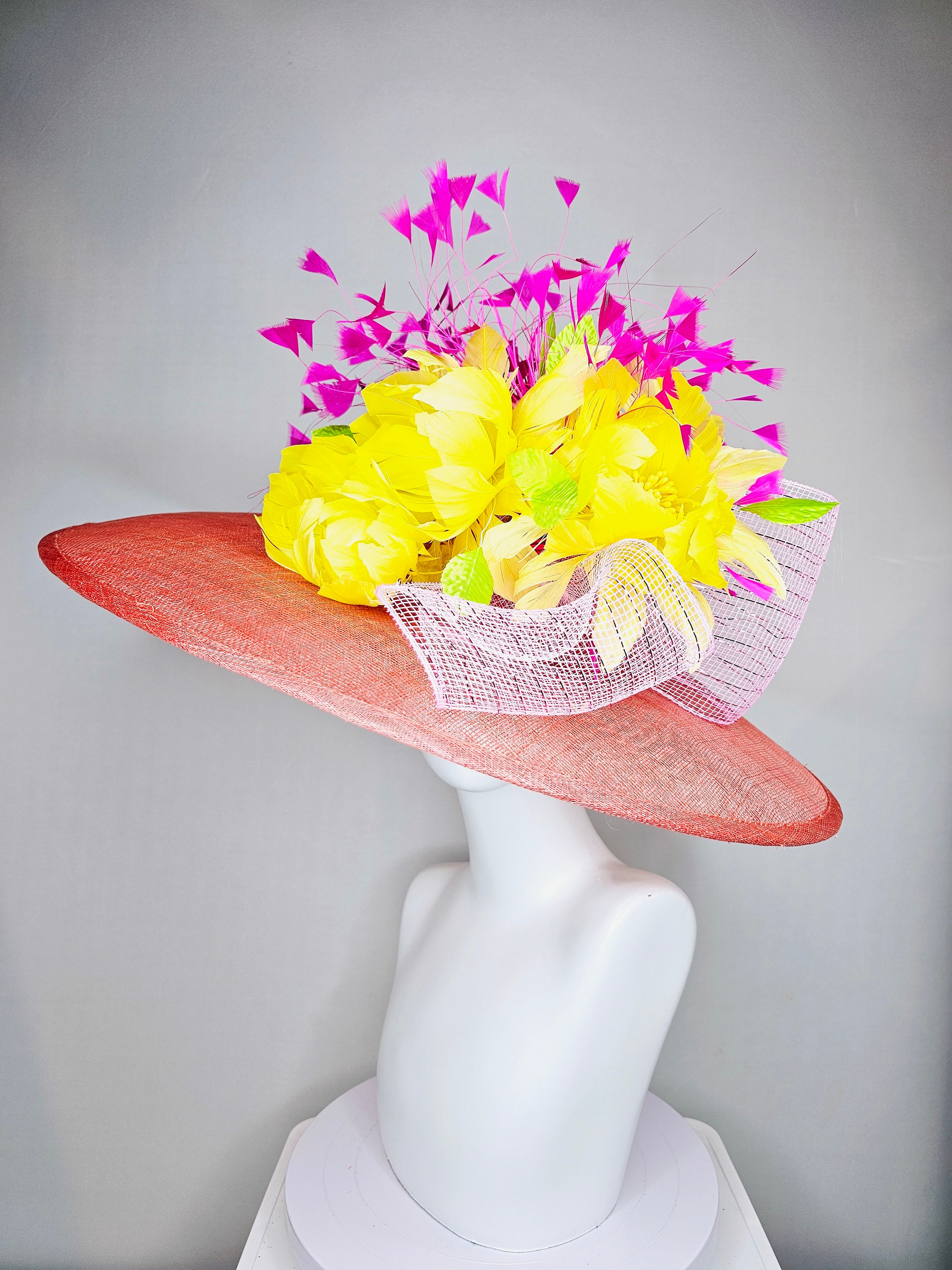 Kentucky Derby Hat Large Wide Brim Sinamay Coral Hat W