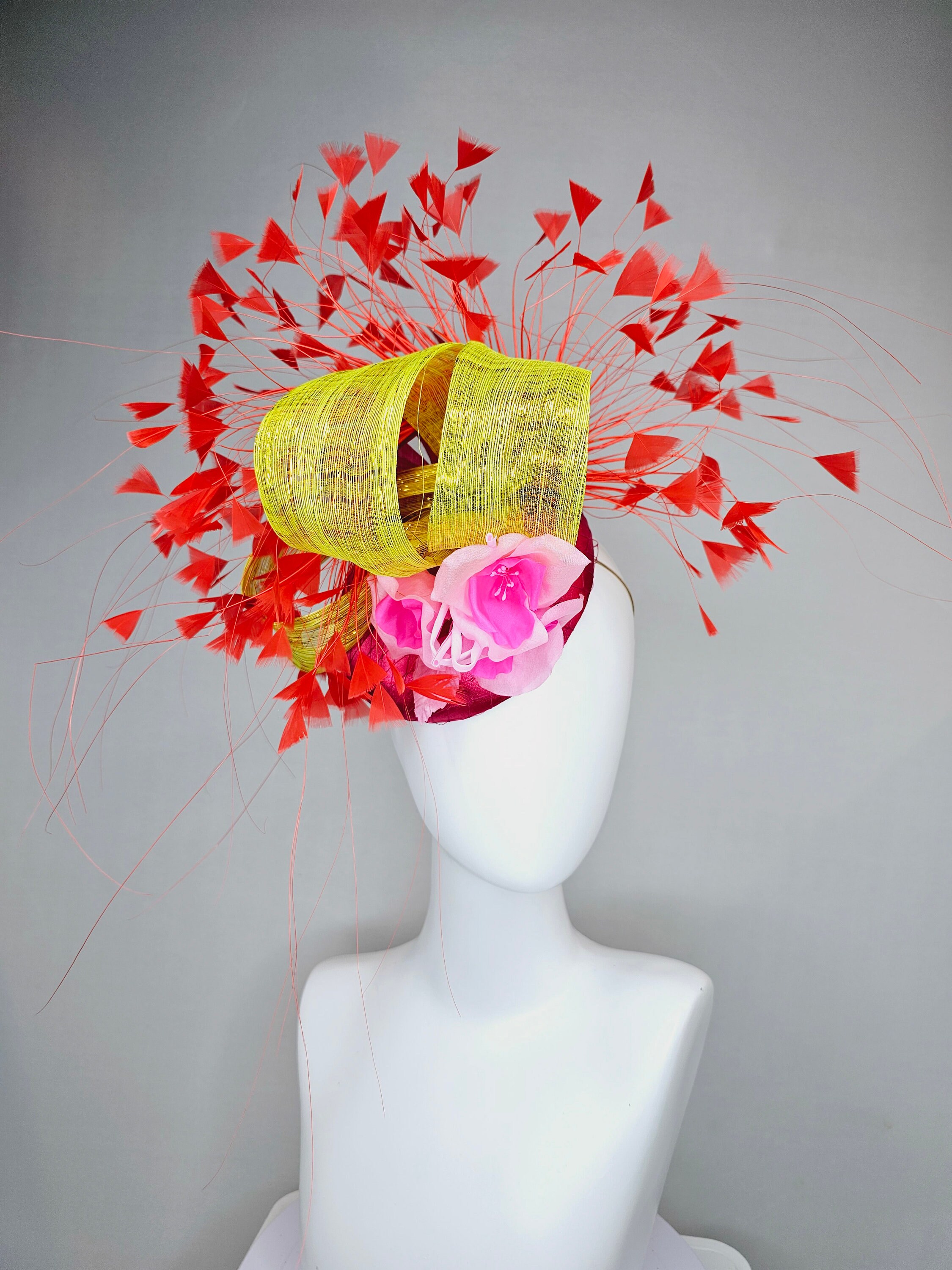 Kentucky Derby Ginger Fascinator Hat – Floral Feather Mesh Fascinator for Derby, kentucky derby hat fascinator white satin with netting  main image 4