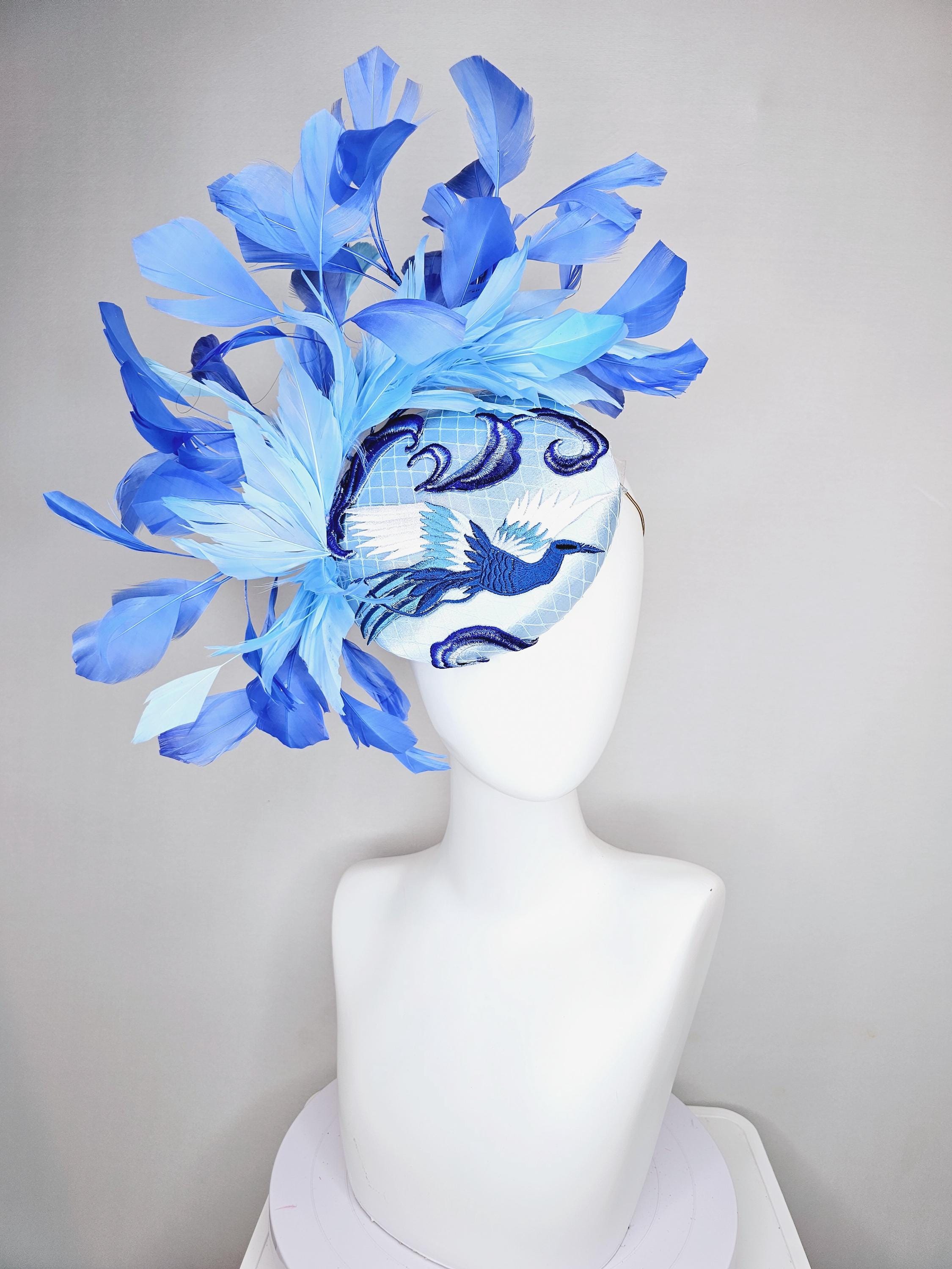 Kentucky Derby Hat Fascinator Light Blue Satin With Netting  display picture 2