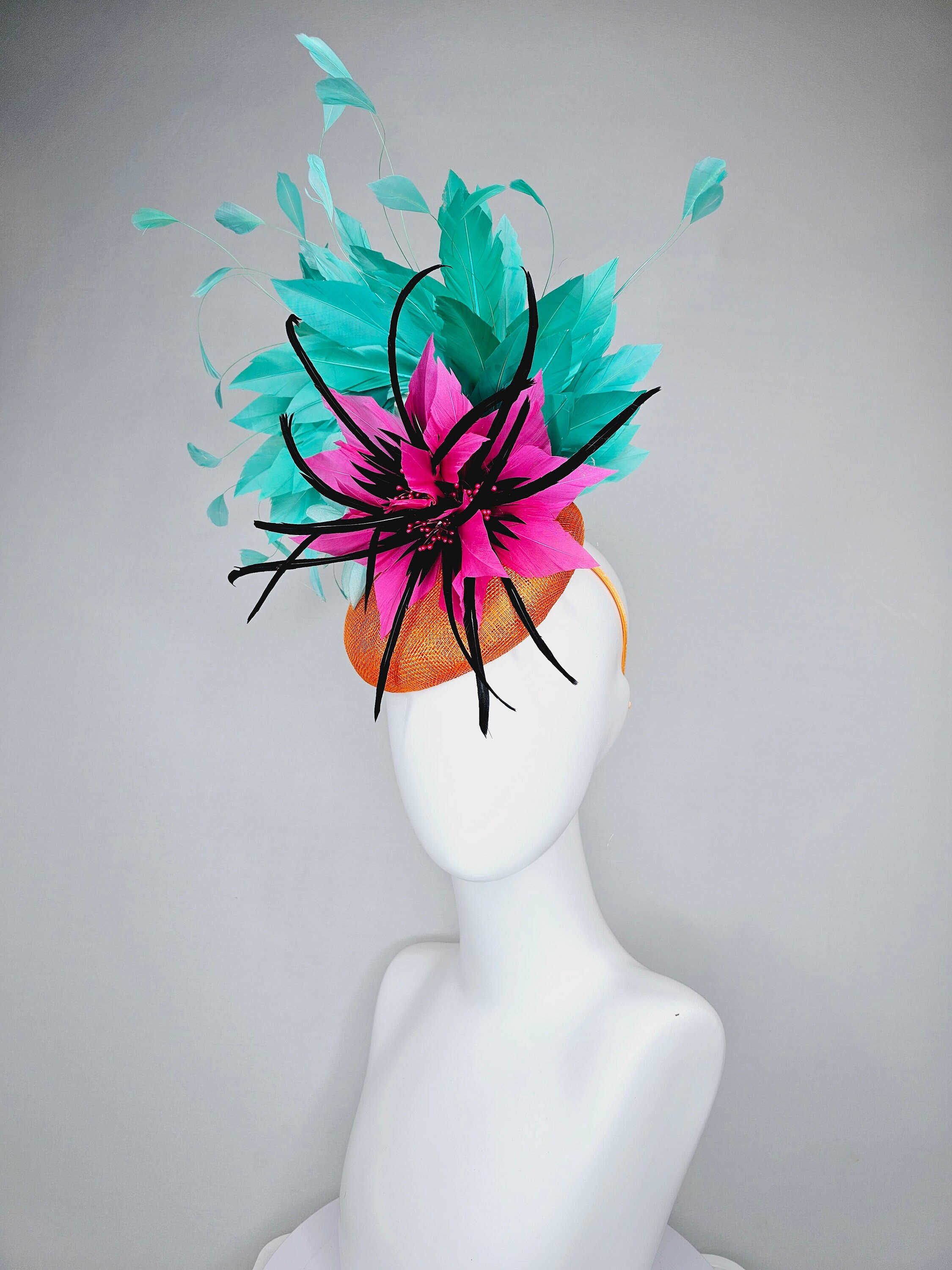 Kentucky Derby Hat Fascinator Orange Sinamay With Large Hot 