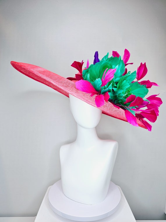 Kentucky Derby Hat Large Wide Brim Sinamay Coral Pink Hat  display picture 2