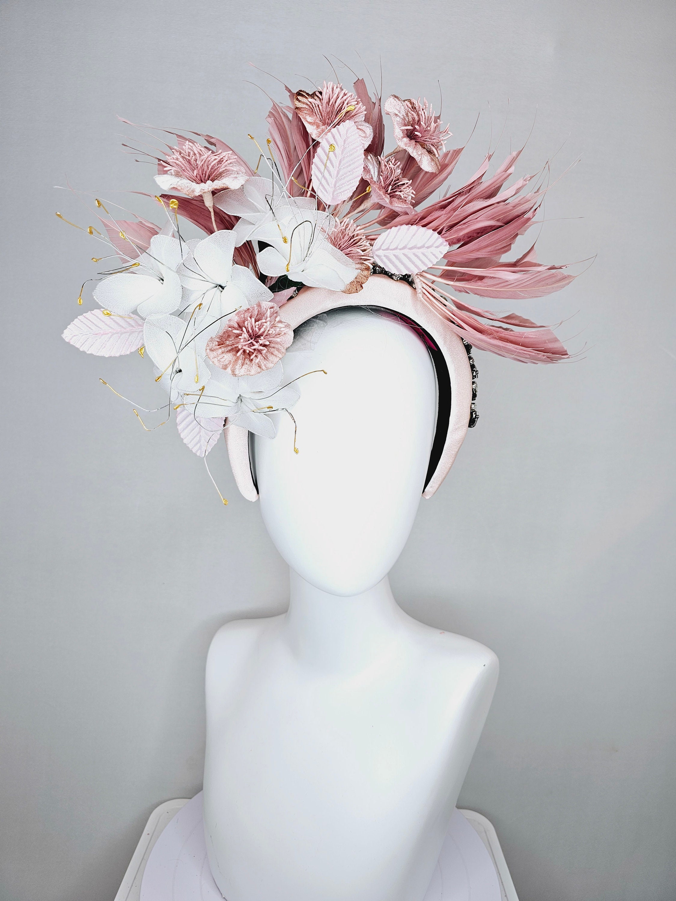 Fascinators Headband with Feather, Deep Pink Feather Fascinator Large Pink Fascinator Pink Hot Pink Bow  main image 4