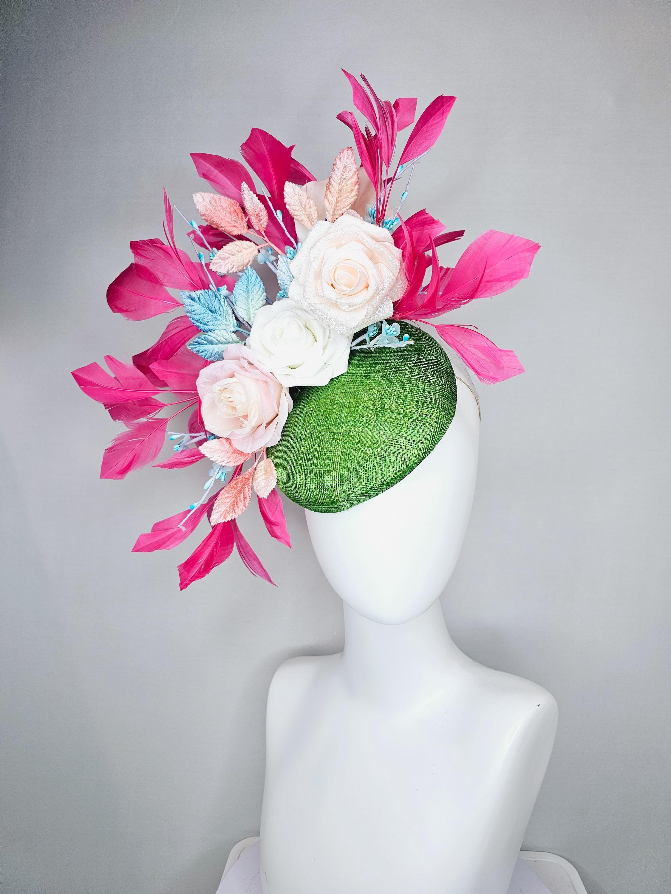Sinamay Bowler Fascinator Derby Hat Adjustable Drawstring Lightweight Floral kentucky derby hat fascinator black sinamay with light pink  main image 2