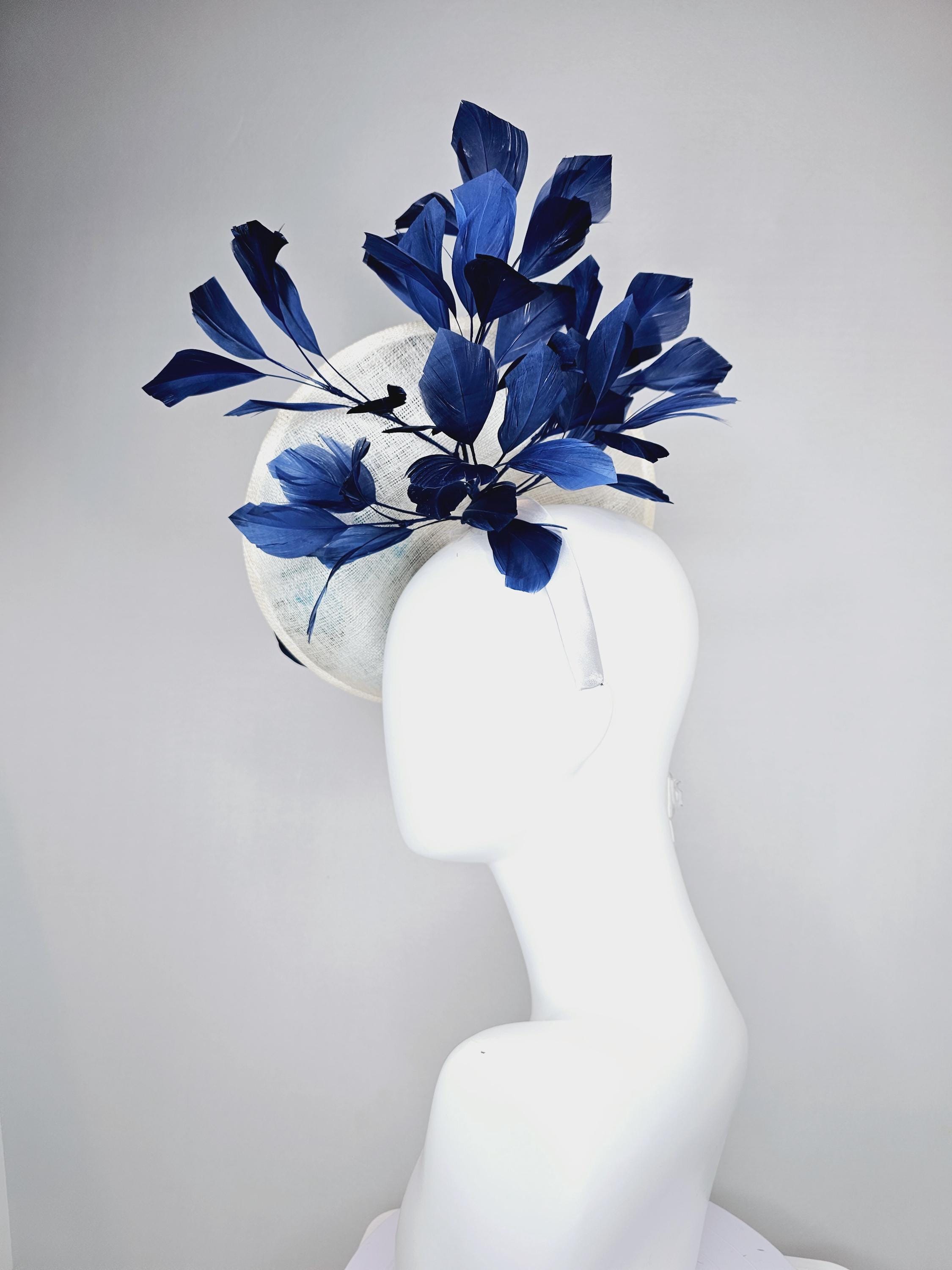Kentucky Derby Hat Fascinator White Sinamay Saucer With  display picture 2