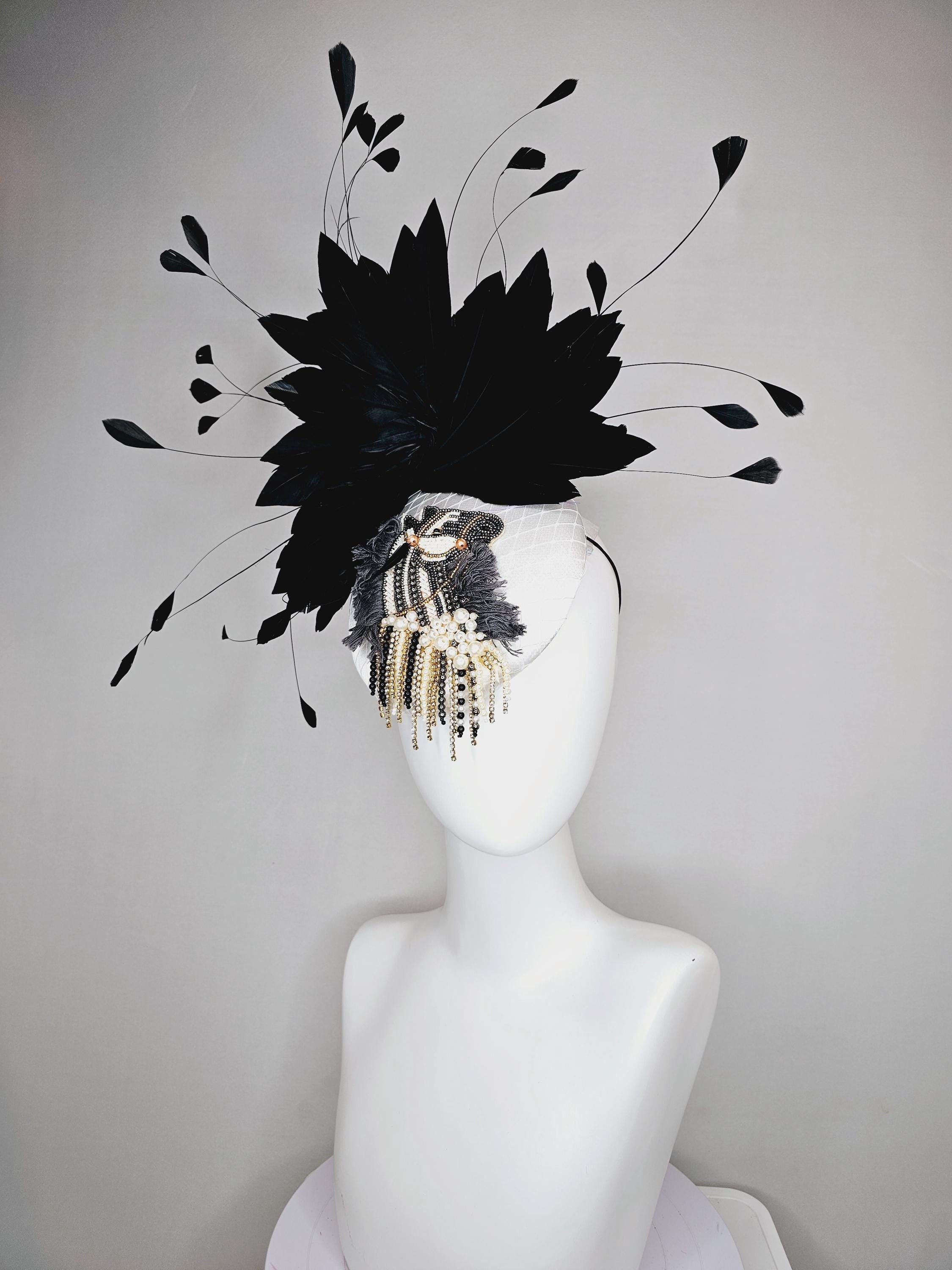 Kentucky Derby Hat Fascinator White Satin With Netting and  display picture 1