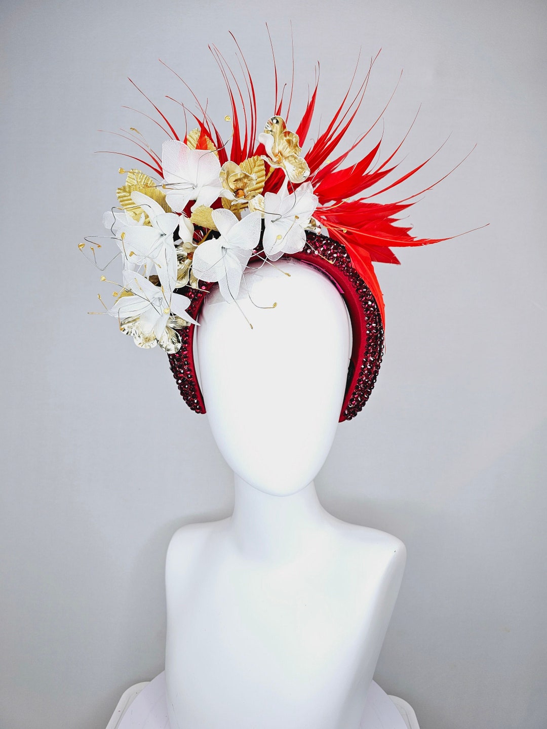 Kentucky Derby Hat Fascinator White Wire Mesh Flowers With  display picture 1