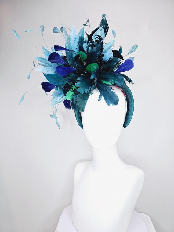 Kentucky Derby Hat Fascinator Peacock Blue Velvet Headband  display picture 1