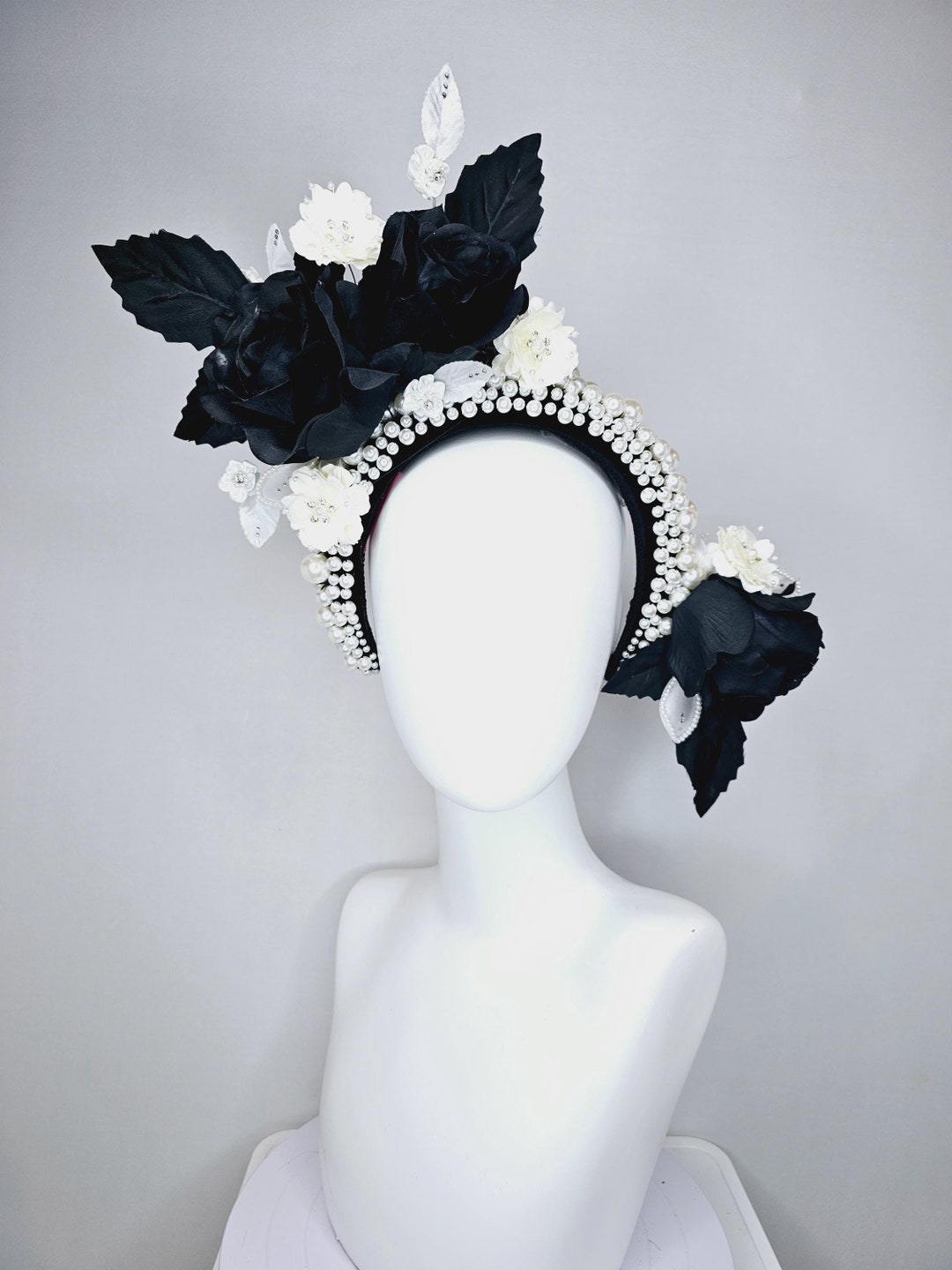 Kentucky Derby Hat Fascinator Pearl Beaded Black Headband  display picture 1