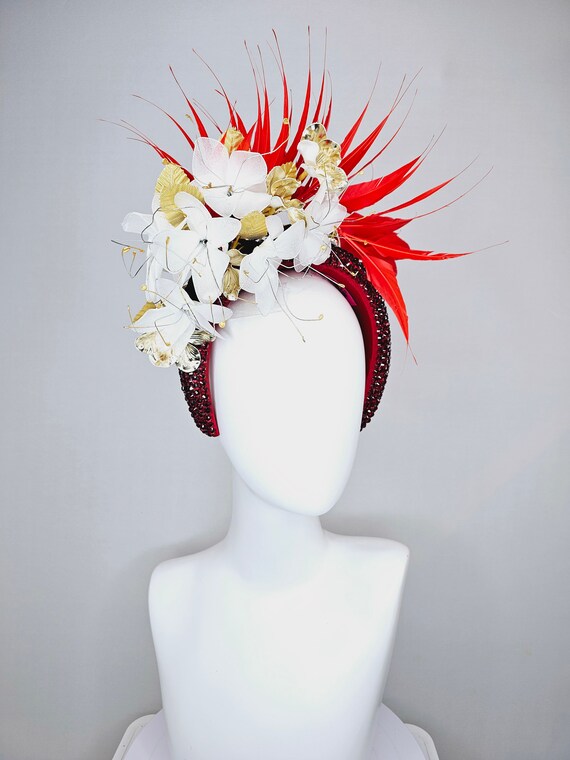 Kentucky Derby Ginger Fascinator Hat – Floral Feather Mesh Fascinator for Derby, kentucky derby hat fascinator tangerine orange feather  main image 2