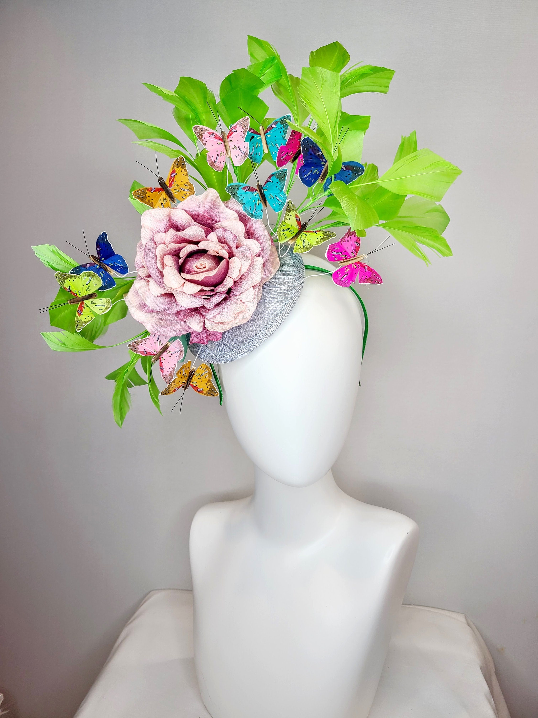 Kentucky Derby Hat Fascinator Bright Green Feathers With  display picture 3