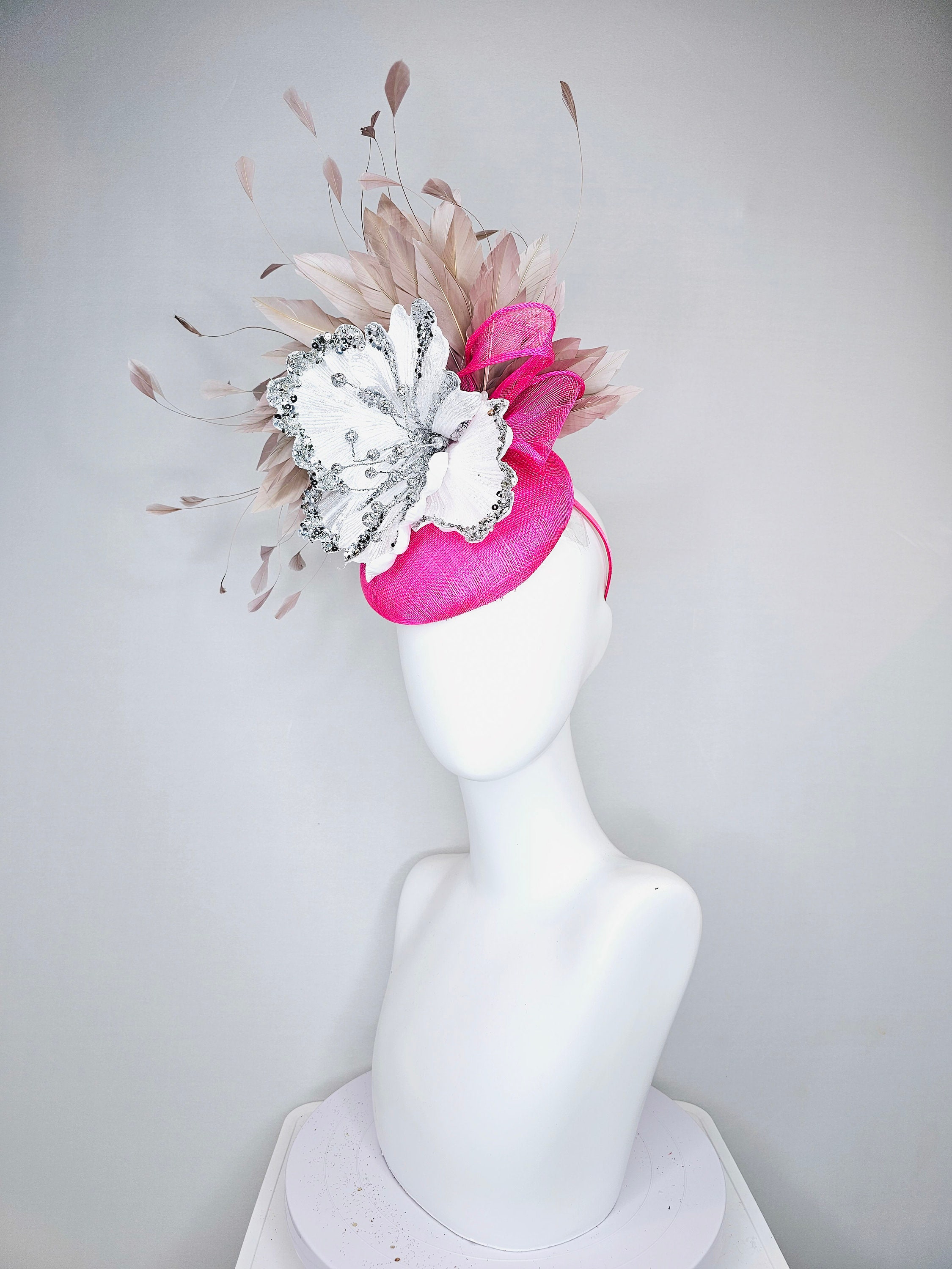 Kentucky Derby Hat Fascinator Bright Hot Pink Fuchsia 