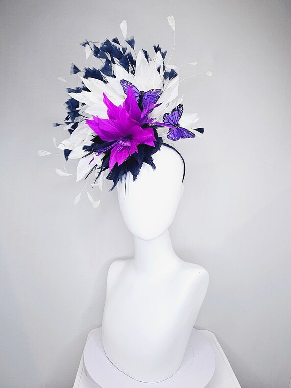Elegant Purple and Blue Feather Fascinator Purple Feather Fascinator Hat: Derby, Wedding, Tea Party - Etsy main image 2