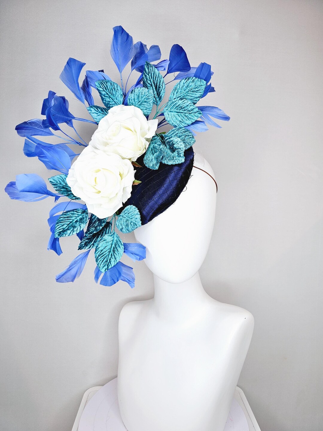 Kentucky Derby Hat Fascinator Midnight Navy Blue Satin With  display picture 2