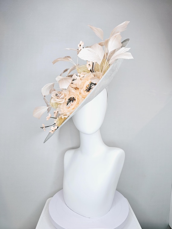Kentucky Derby Hat Fascinator Light Gray Sinamay Saucer  display picture 3