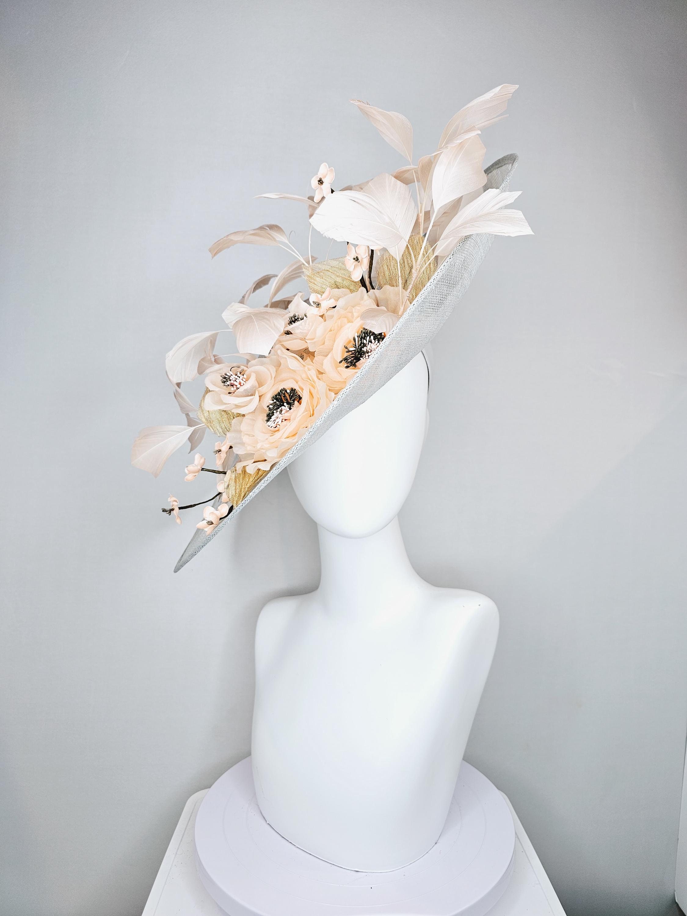 8667 Women Lucky Leaf Organza Feather Fascinator Hat, Bridal Flower Kentucky Derby Hat Fascinator Coral Orange Sinamay Saucer  main image 3