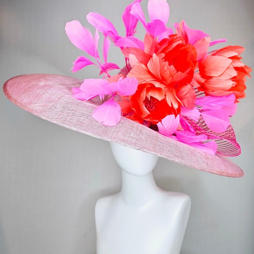 Kentucky Derby Hat Large Wide Brim Sinamay Light Pink Hat  display picture 1