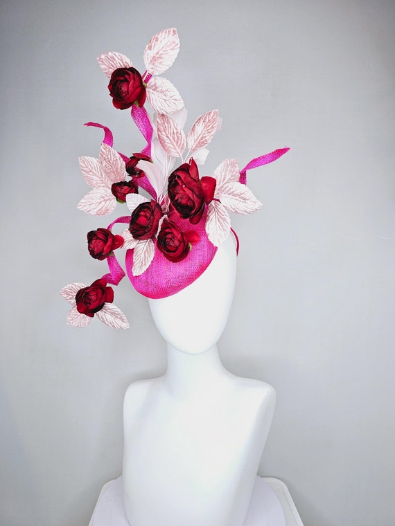 Kentucky Derby Hat Fascinator Hot Pink Sinamay With Curls  display picture 3