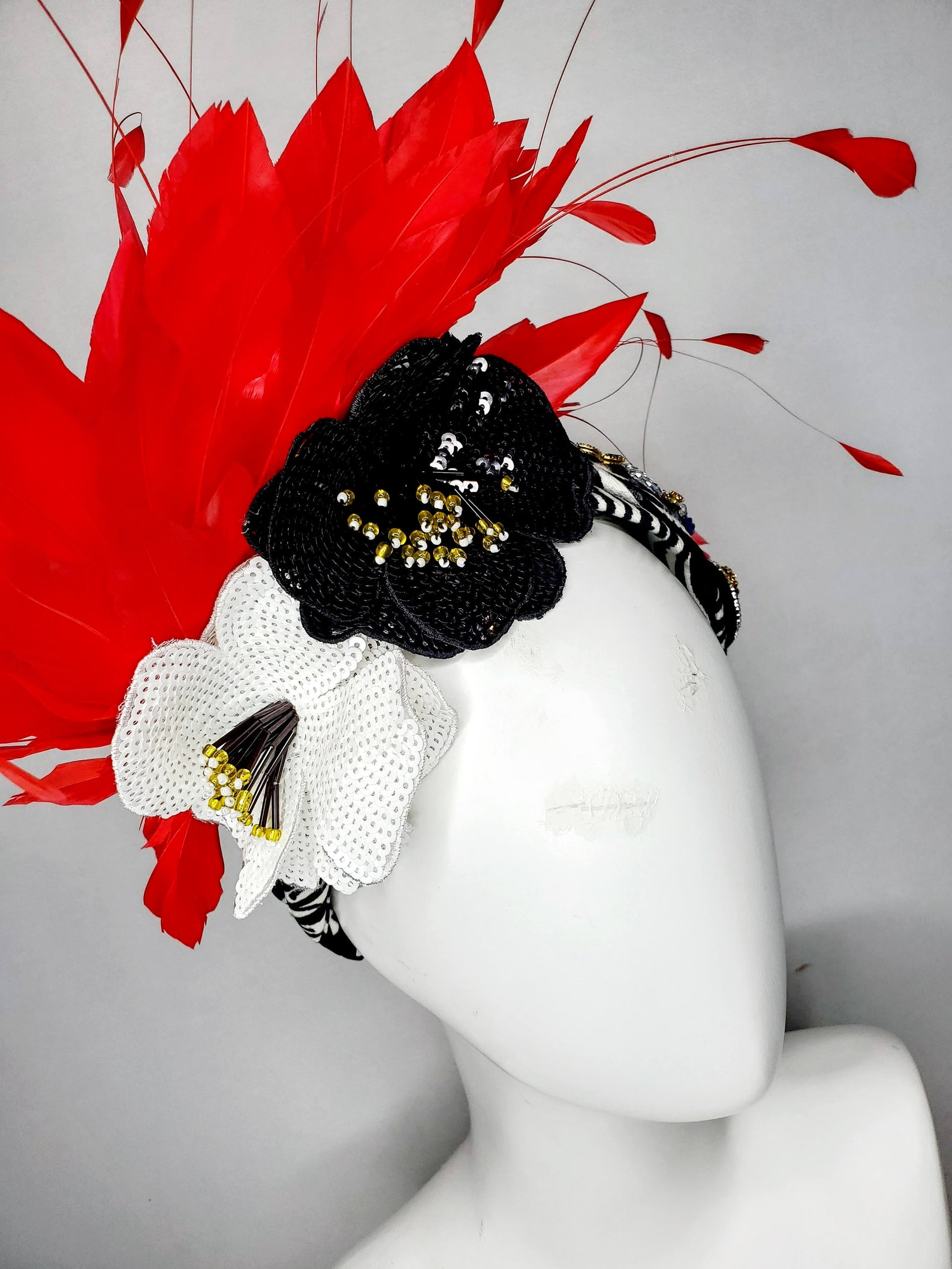 Kentucky Derby Hat Fascinator Black White Stripe Zebra Beaded Etsy