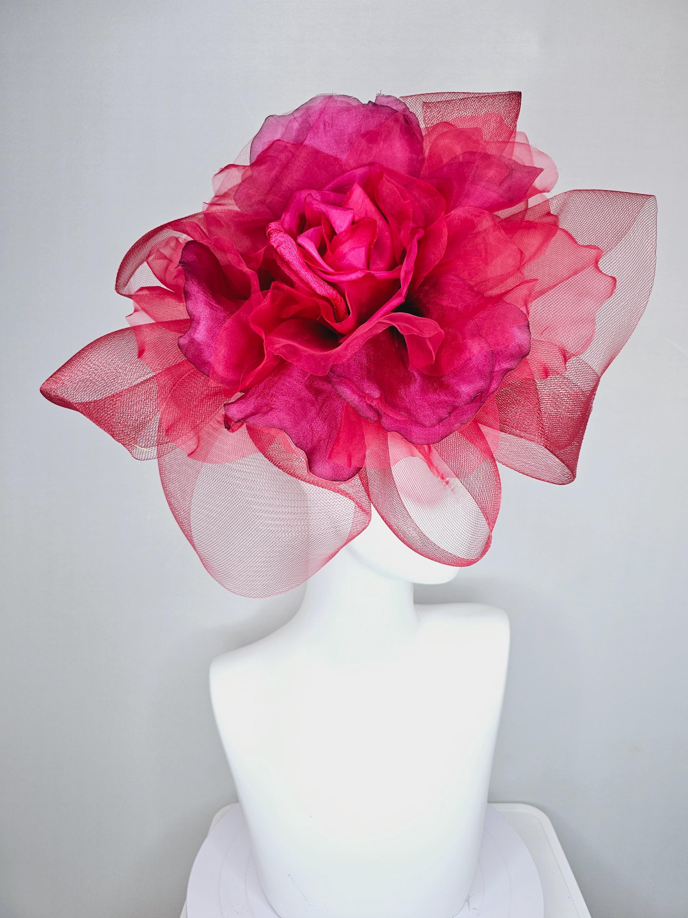 Kentucky Derby Hat Fascinator With Huge Scarlet Red Mesh Bow  display picture 3