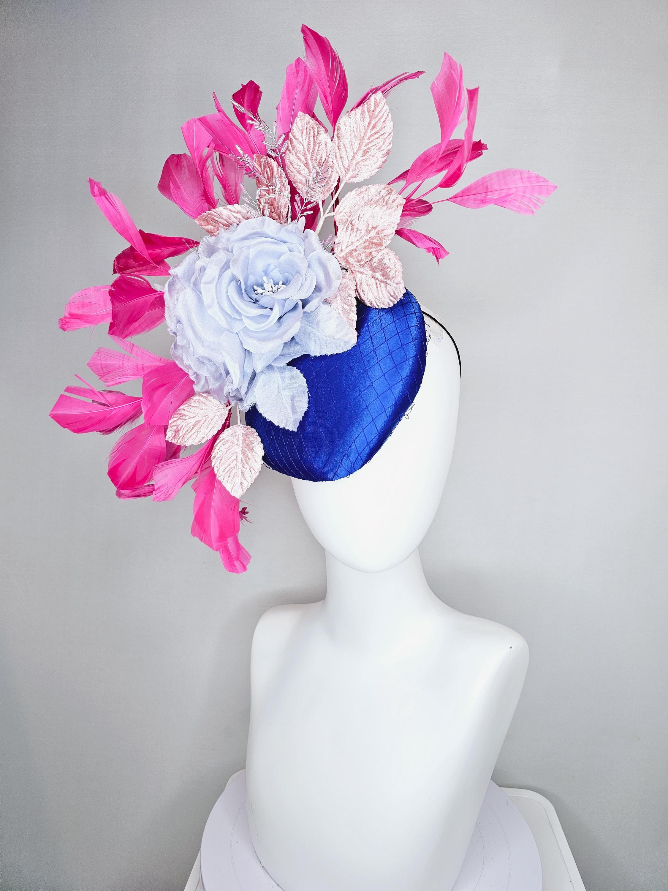 Kentucky Derby Hat Fascinator Cobalt Blue Satin With Netting 