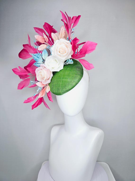 Kentucky Derby Hat Fascinator Lime Green Sinamay Light White  display picture 2