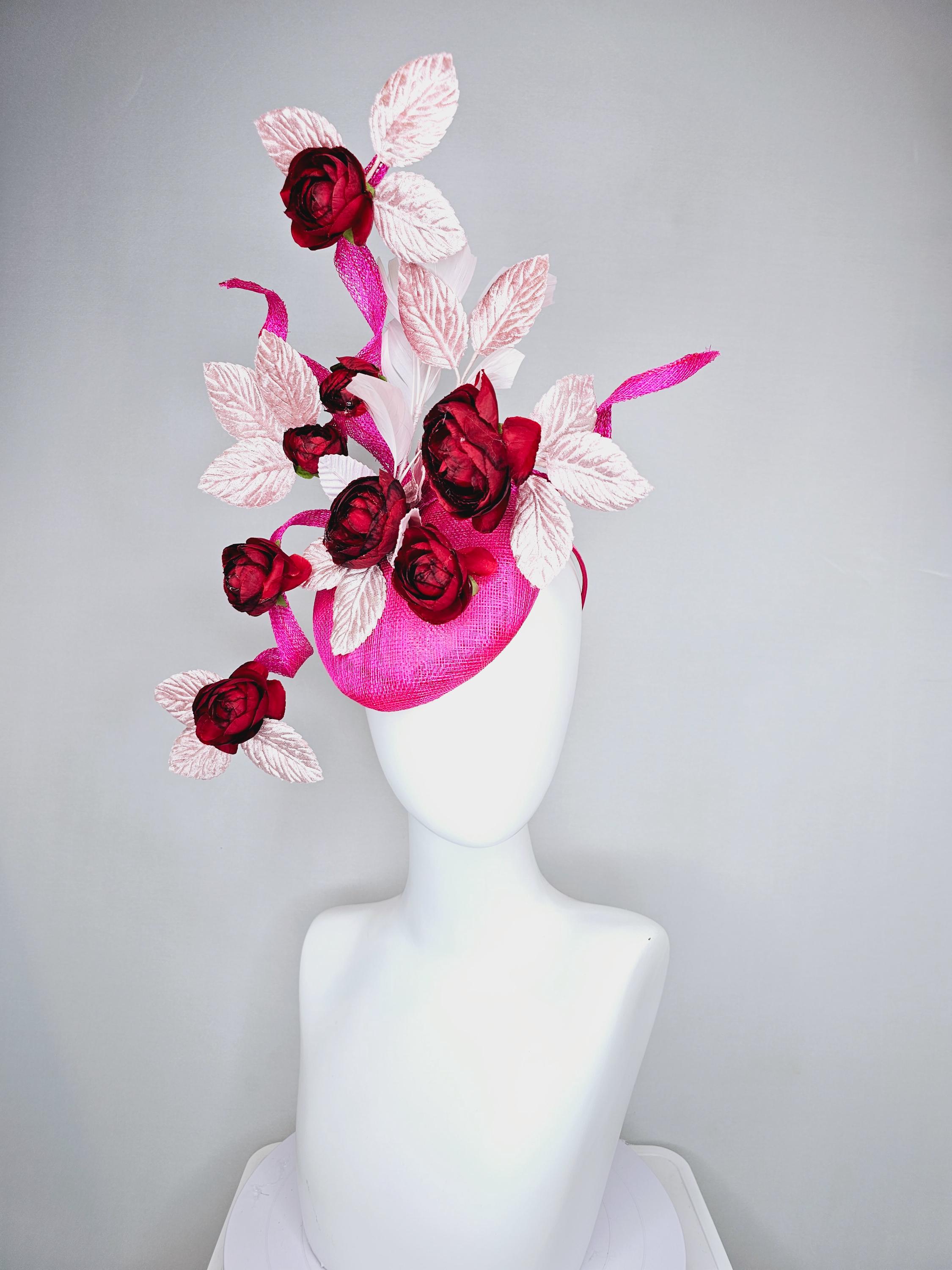 Kentucky Derby Hat Fascinator Hot Pink Sinamay With Curls  display picture 2