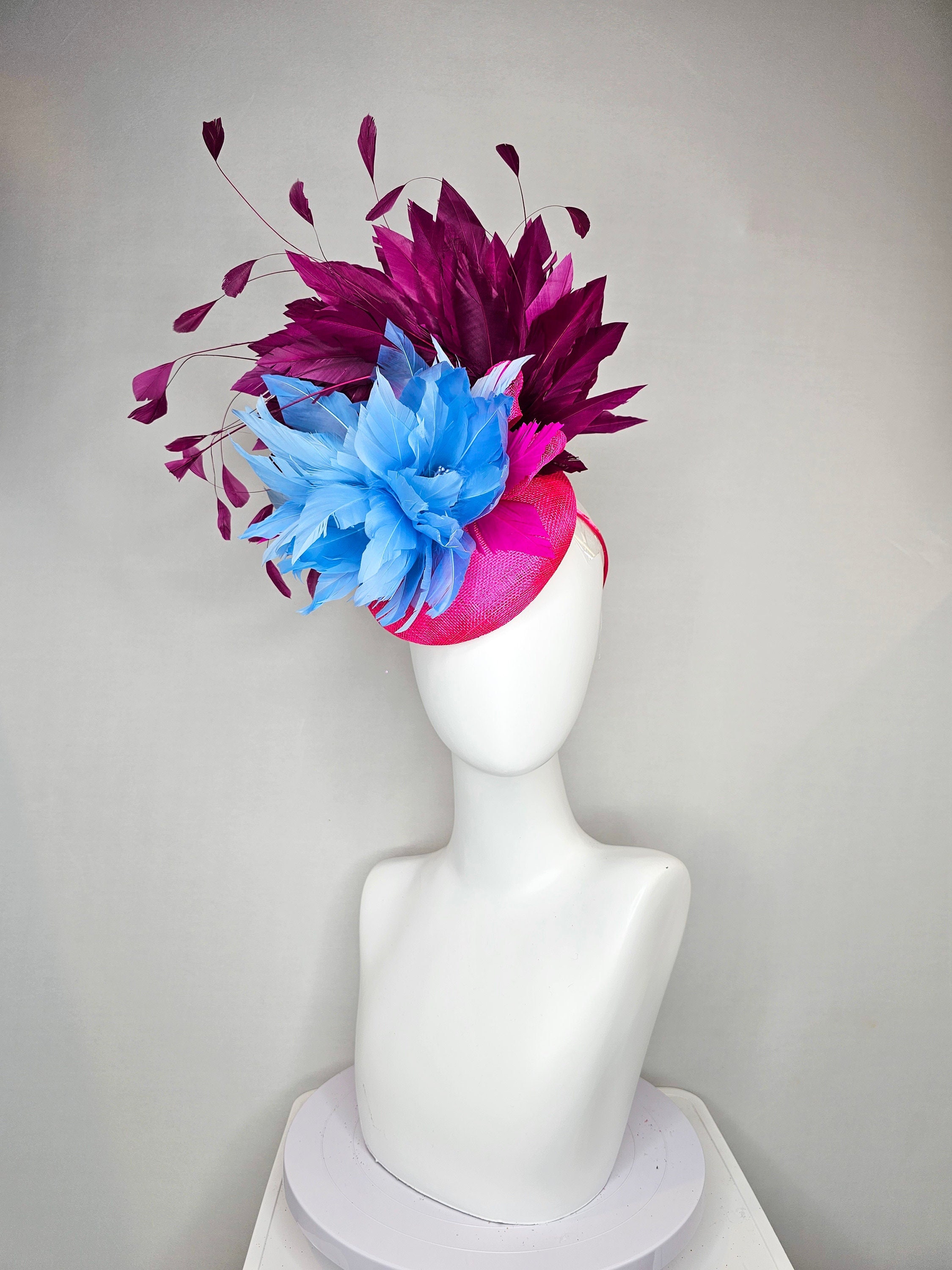 7254 Sinamay Fascinator Hats For Women Church Kentucky Derby Hat Flower M827( White/turquoise) Kentucky Derby Hat Church Wedding  main image 4