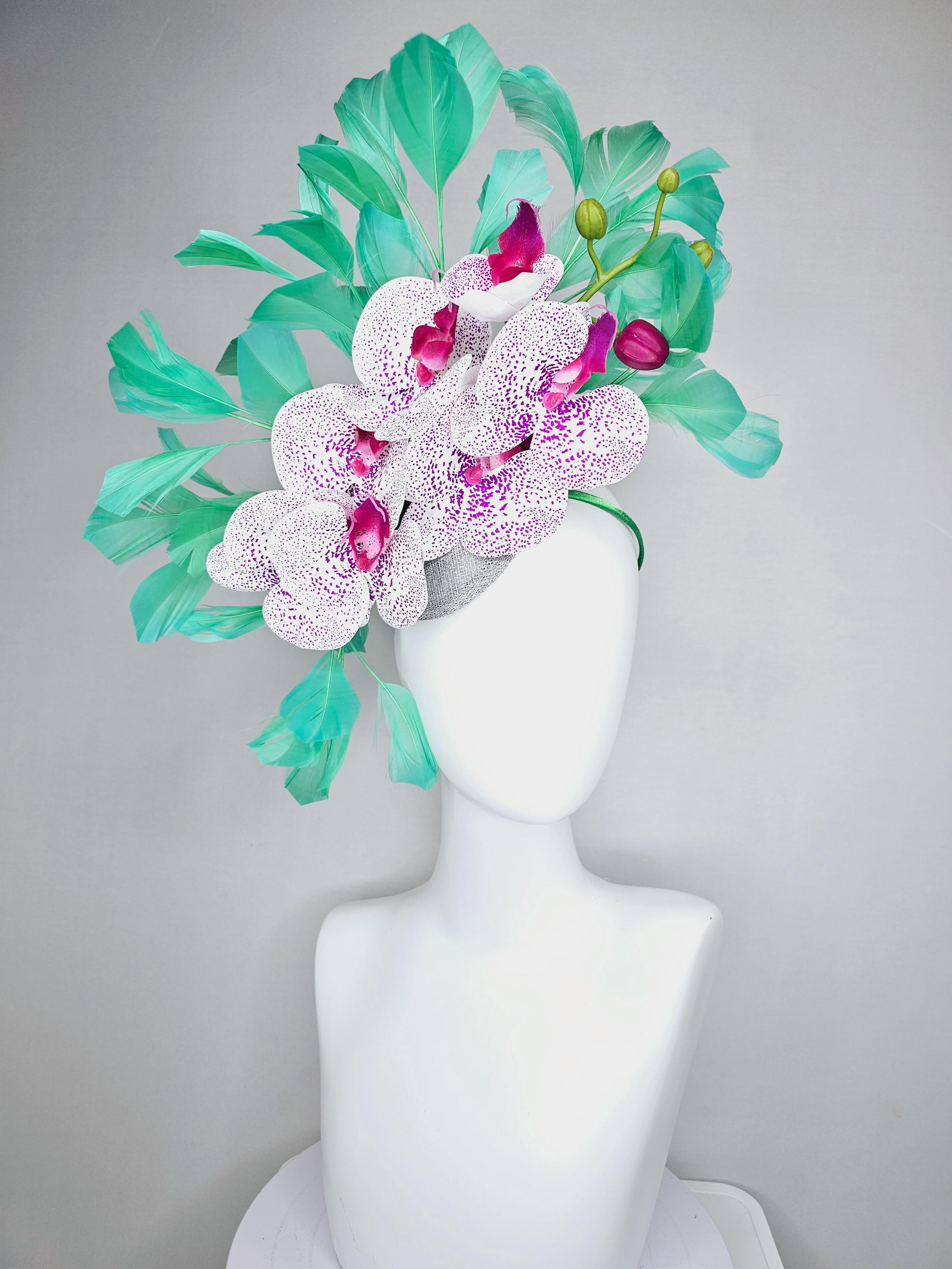 Kentucky Derby Hat Fascinator Large White and Purple Satin 
