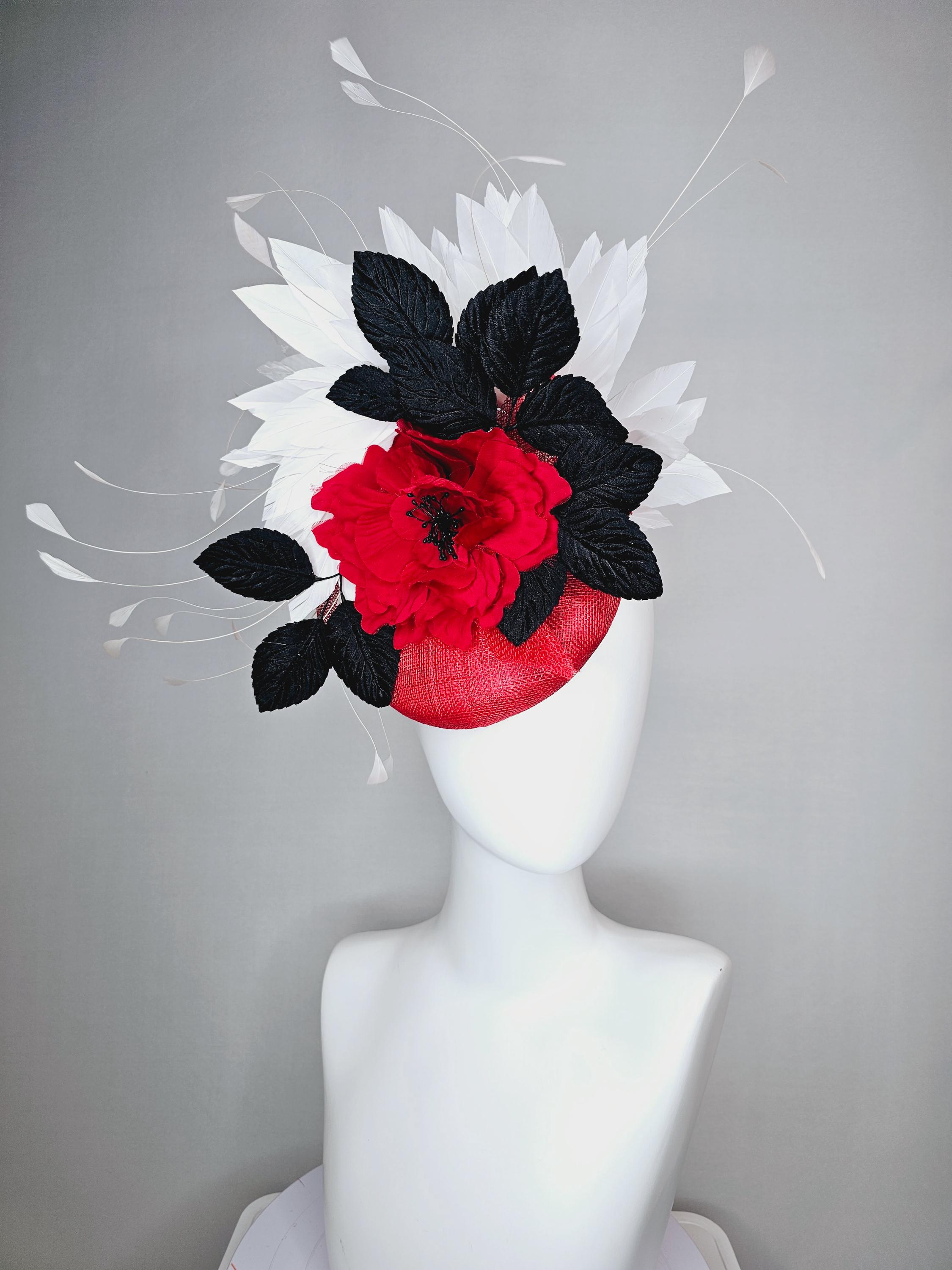 Kentucky Derby Hat Fascinator Scarlet Red Sinamay Base,silk  display picture 1