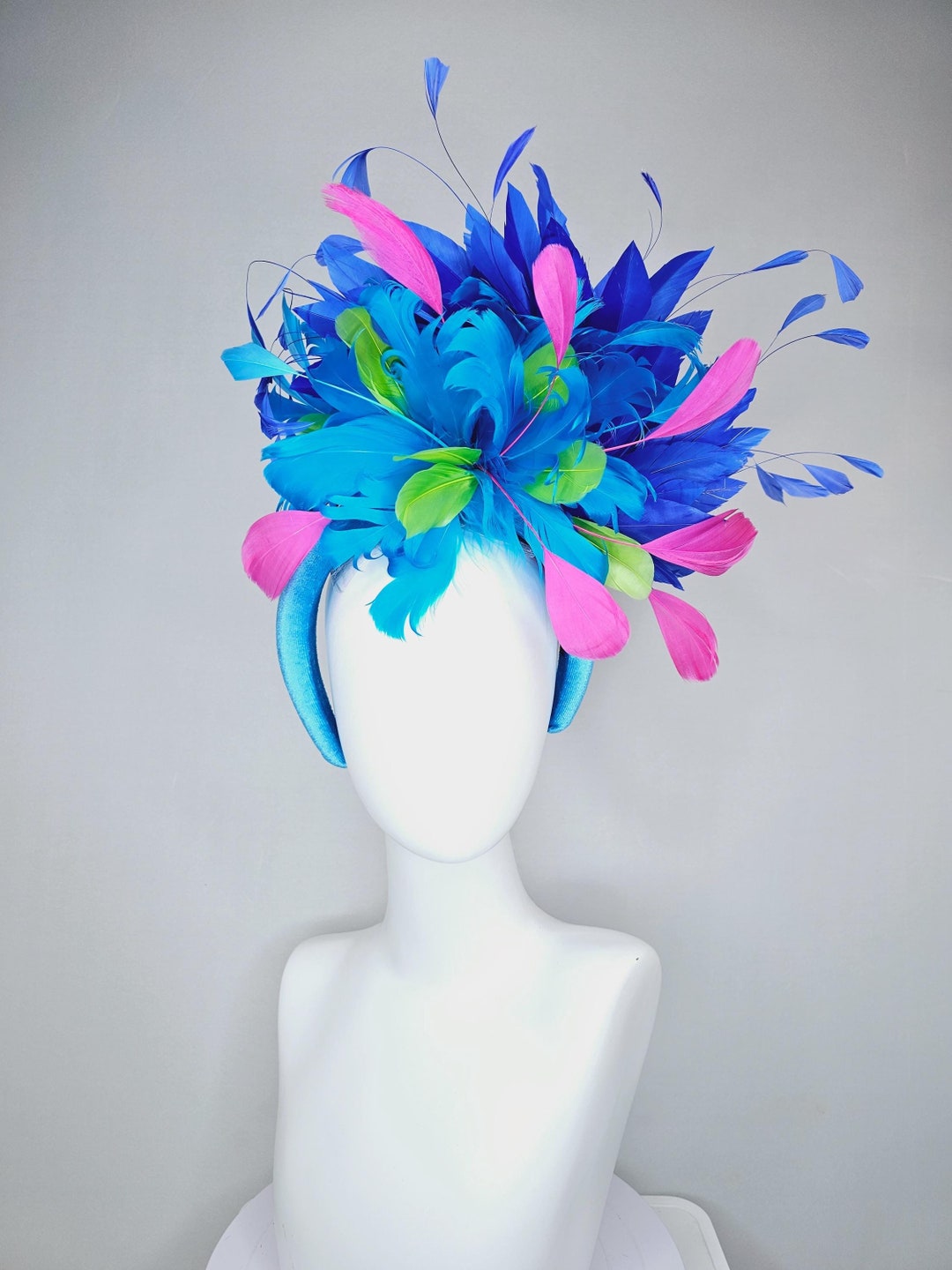 Kentucky Derby Hat Fascinator Sky Blue Velvet Headband  display picture 1