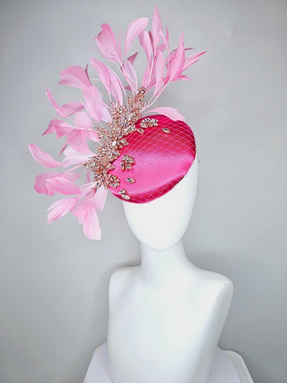 Kentucky Derby Hat Fascinator Hot Pink Satin With Netting 