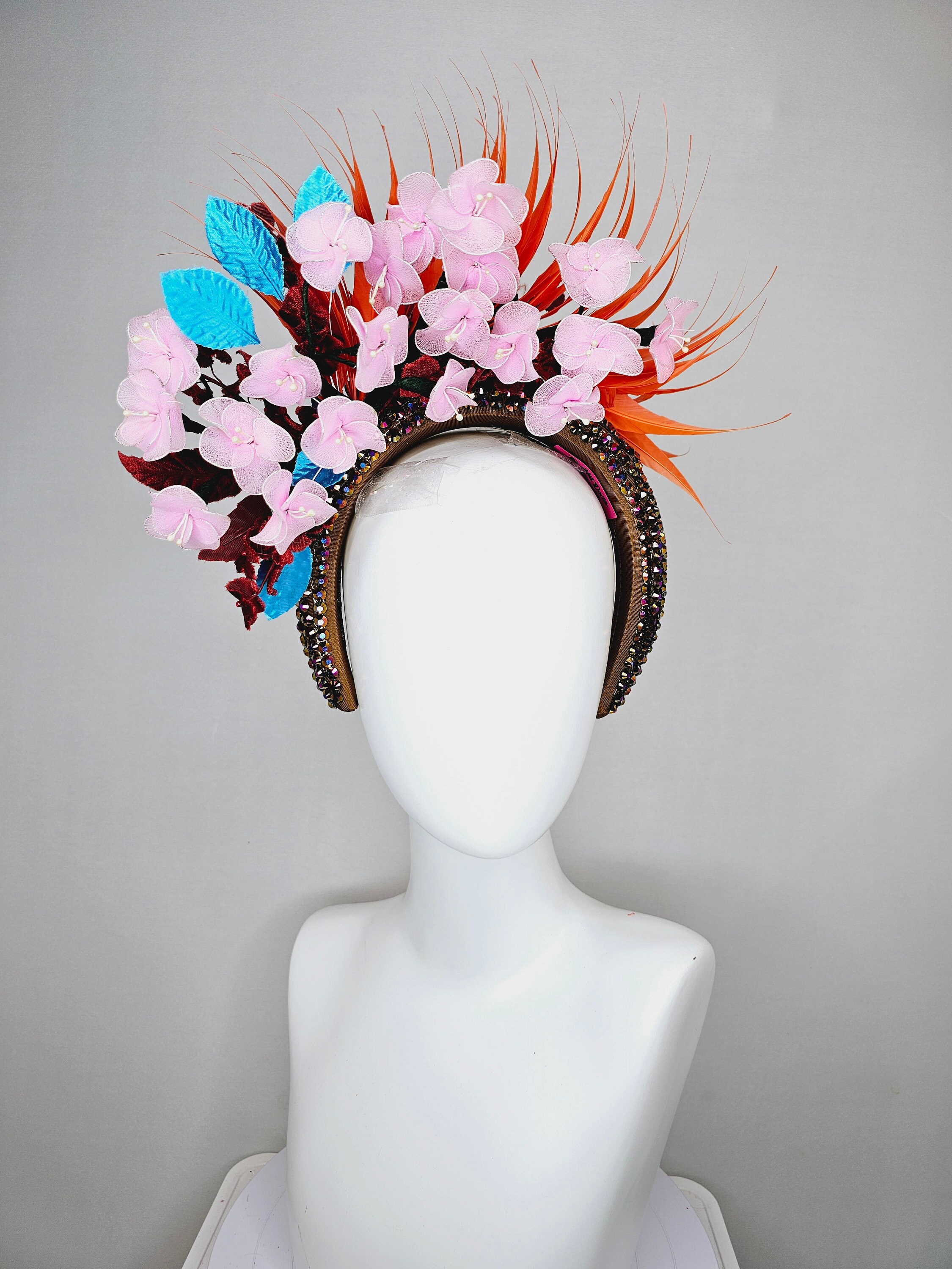 Handmaid pink velvet headband w/ crystal Swarovski Sparkly Headband Hot Pink Headband Crystal | Hot Pink  main image 3