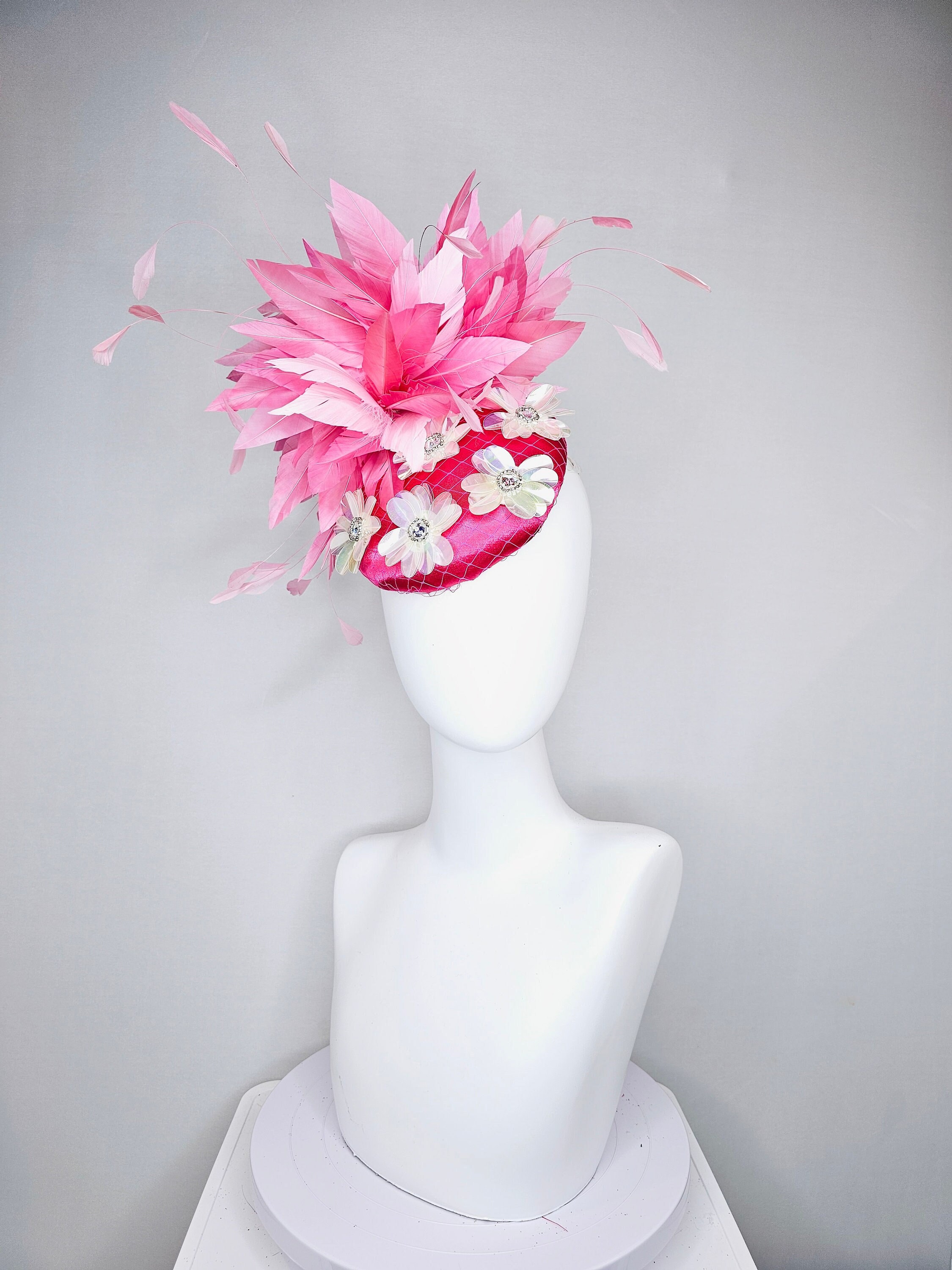 NWT Kentucky Derby Elegant Bright Pink Fascinator Headband kentucky derby hat fascinator gold crystal headband, light  main image 2