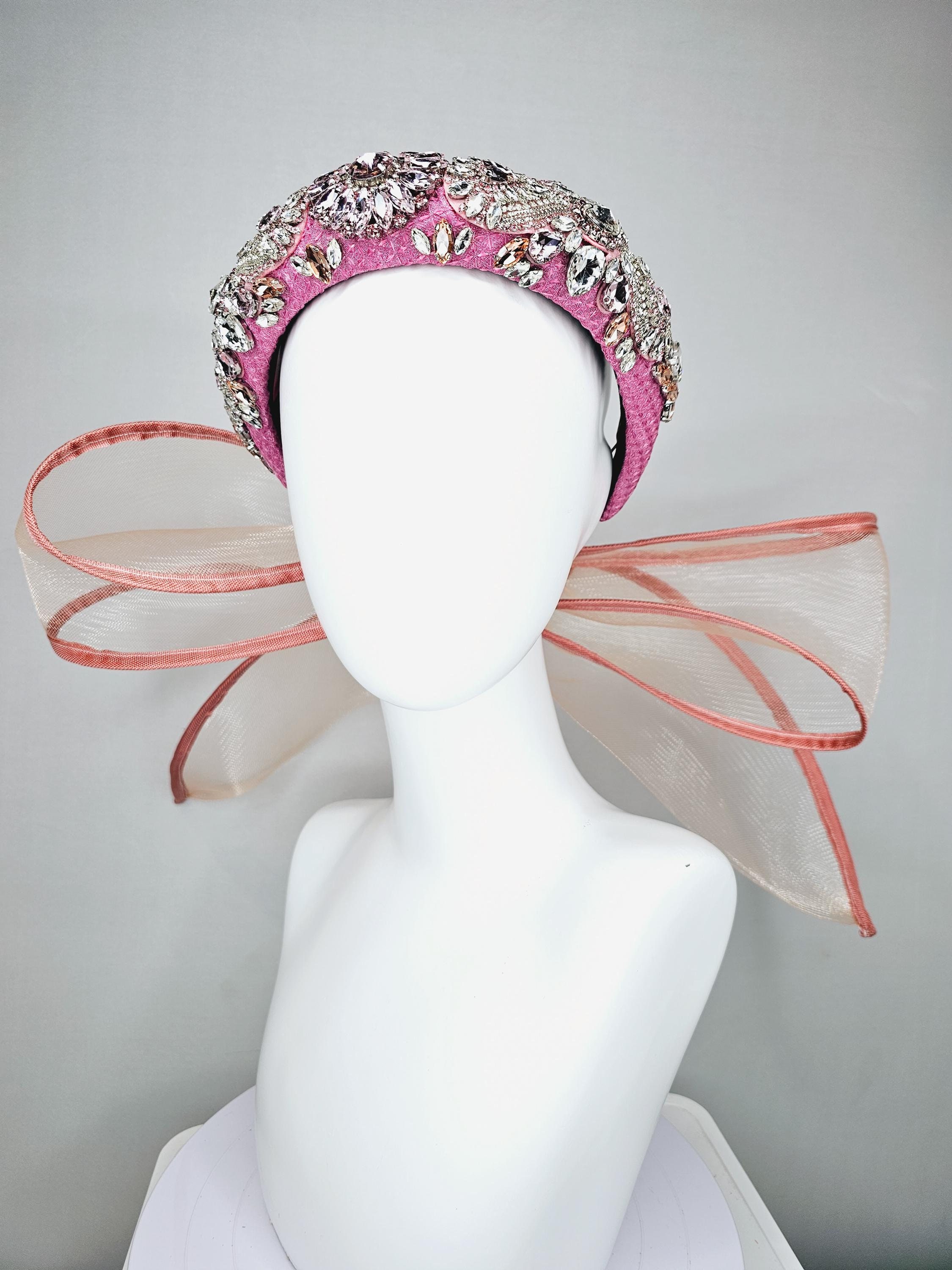 NWT Kentucky Derby Elegant Bright Pink Fascinator Headband kentucky derby hat fascinator gold crystal headband, light  main image 2