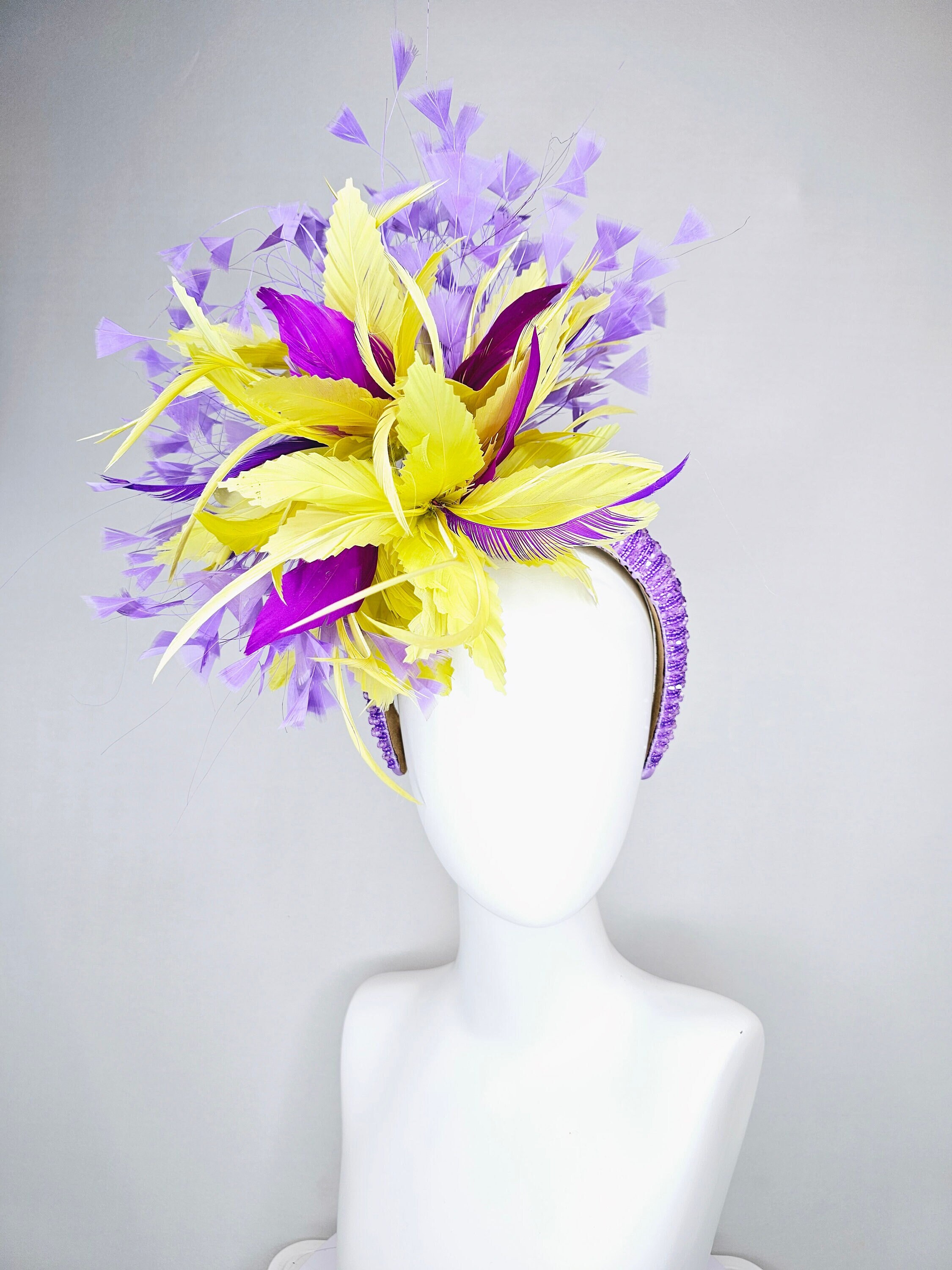 Kentucky Derby Hat Fascinator Lavender Beaded Headband  display picture 2