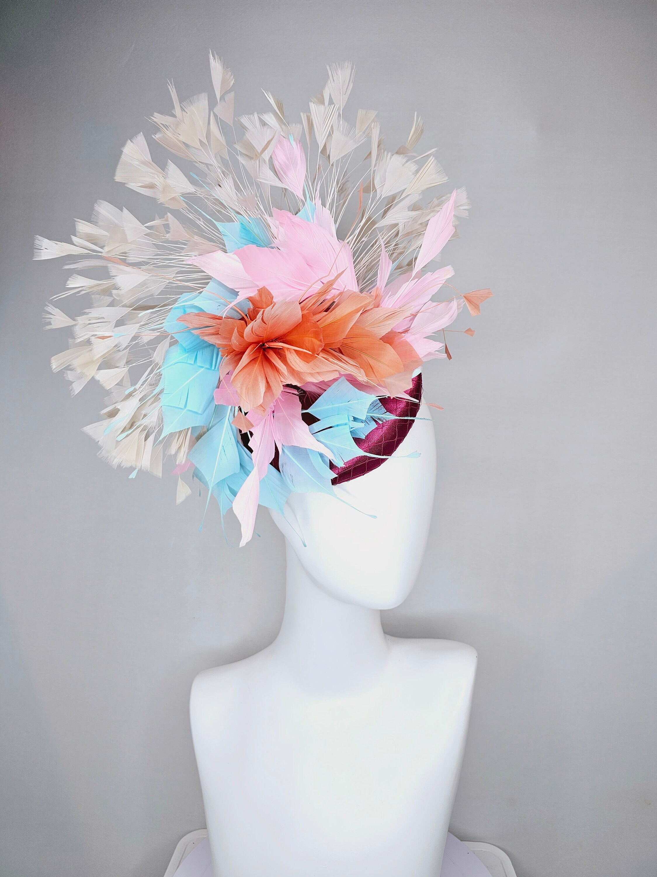 Kentucky Derby Hat Fascinator Purple Sinamay With Rainbow  display picture 3