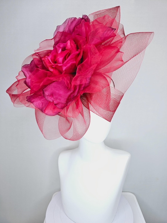 Kentucky Derby Hat Fascinator With Huge Scarlet Red Mesh Bow  display picture 3
