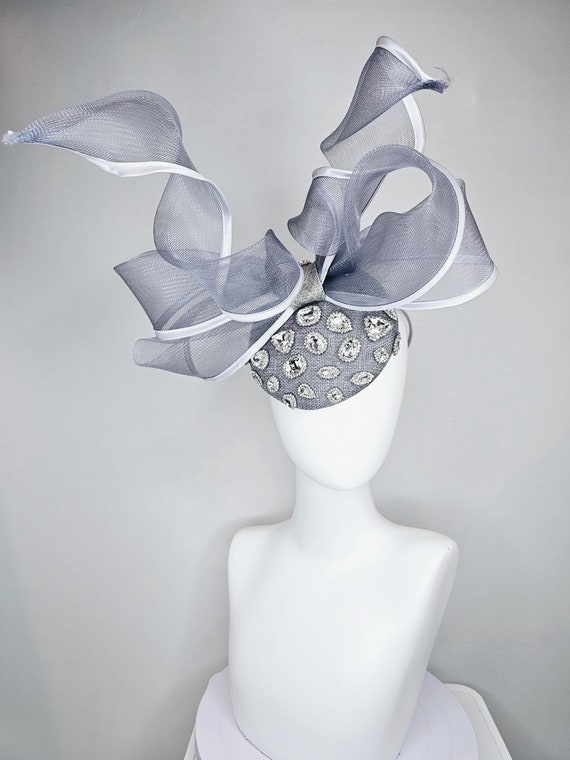Kentucky Derby Hat Fascinator Gray Sinamay With Crystal  display picture 2
