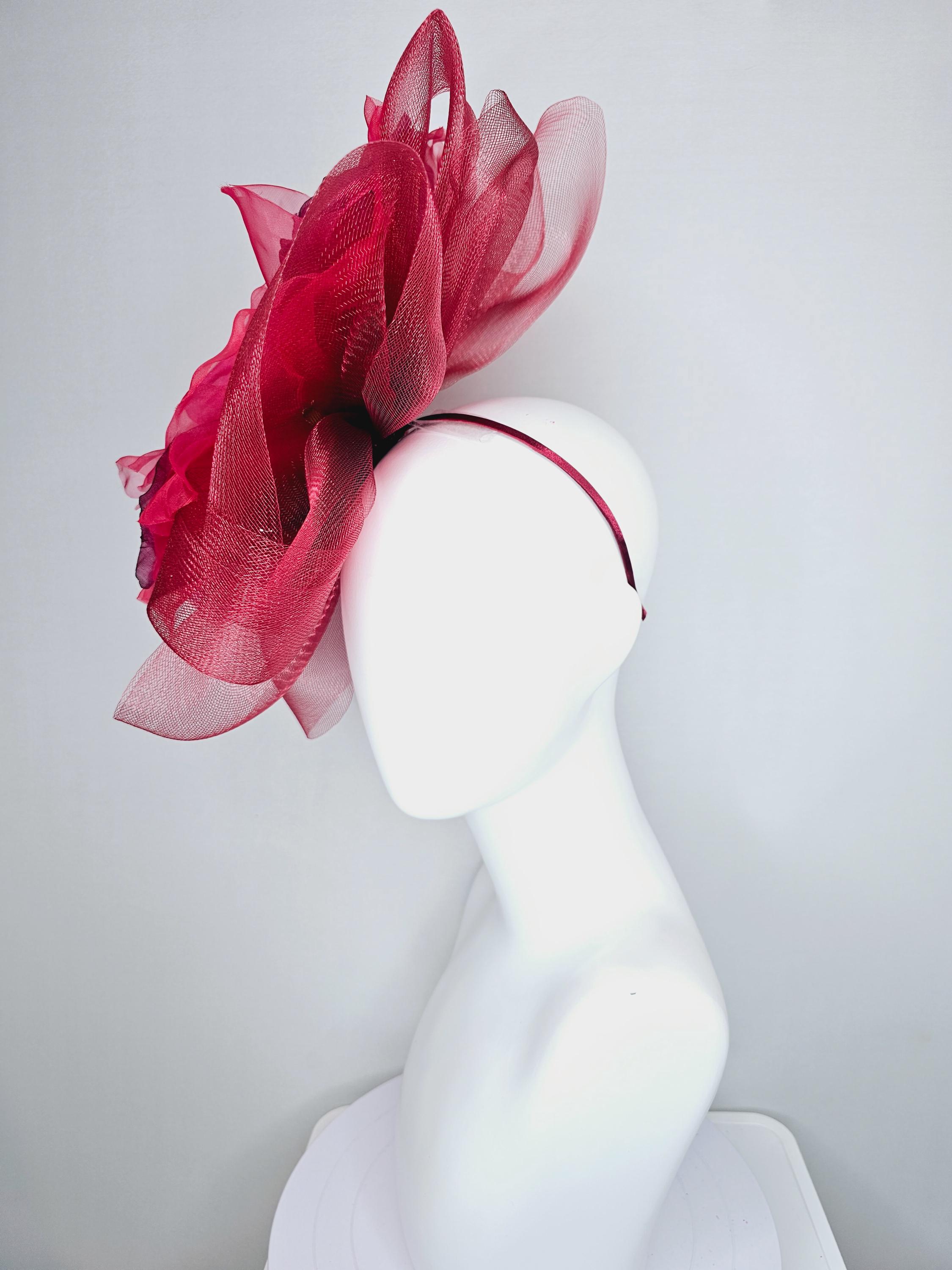 Kentucky Derby Hat Fascinator With Huge Scarlet Red Mesh Bow  display picture 1