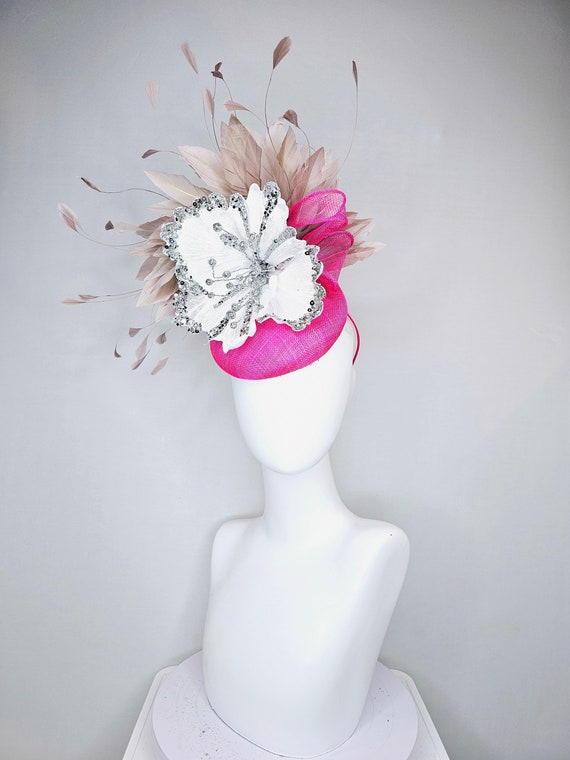 Kentucky Derby Hat Fascinator Bright Hot Pink Fuchsia  display picture 3