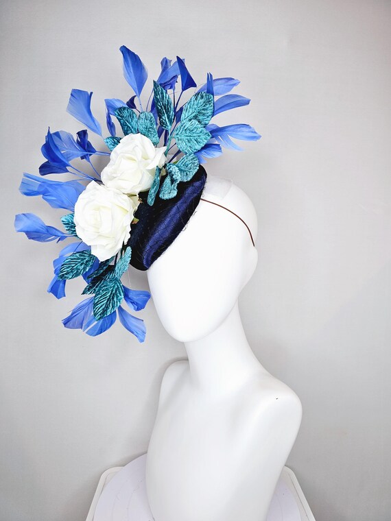 Custom Made Women’s Light Blue and Navy Floral Fascinator Headband Blue Flower Fascinator - Etsy main image 3
