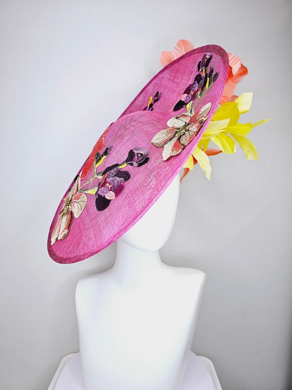Kentucky Derby Hat Fascinator Large Pink Sinamay Saucer With  display picture 1
