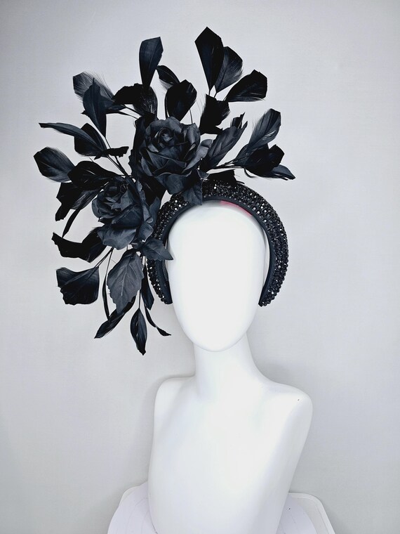 Kentucky Derby Hat Fascinator Black Crystal Rhinestone  display picture 2