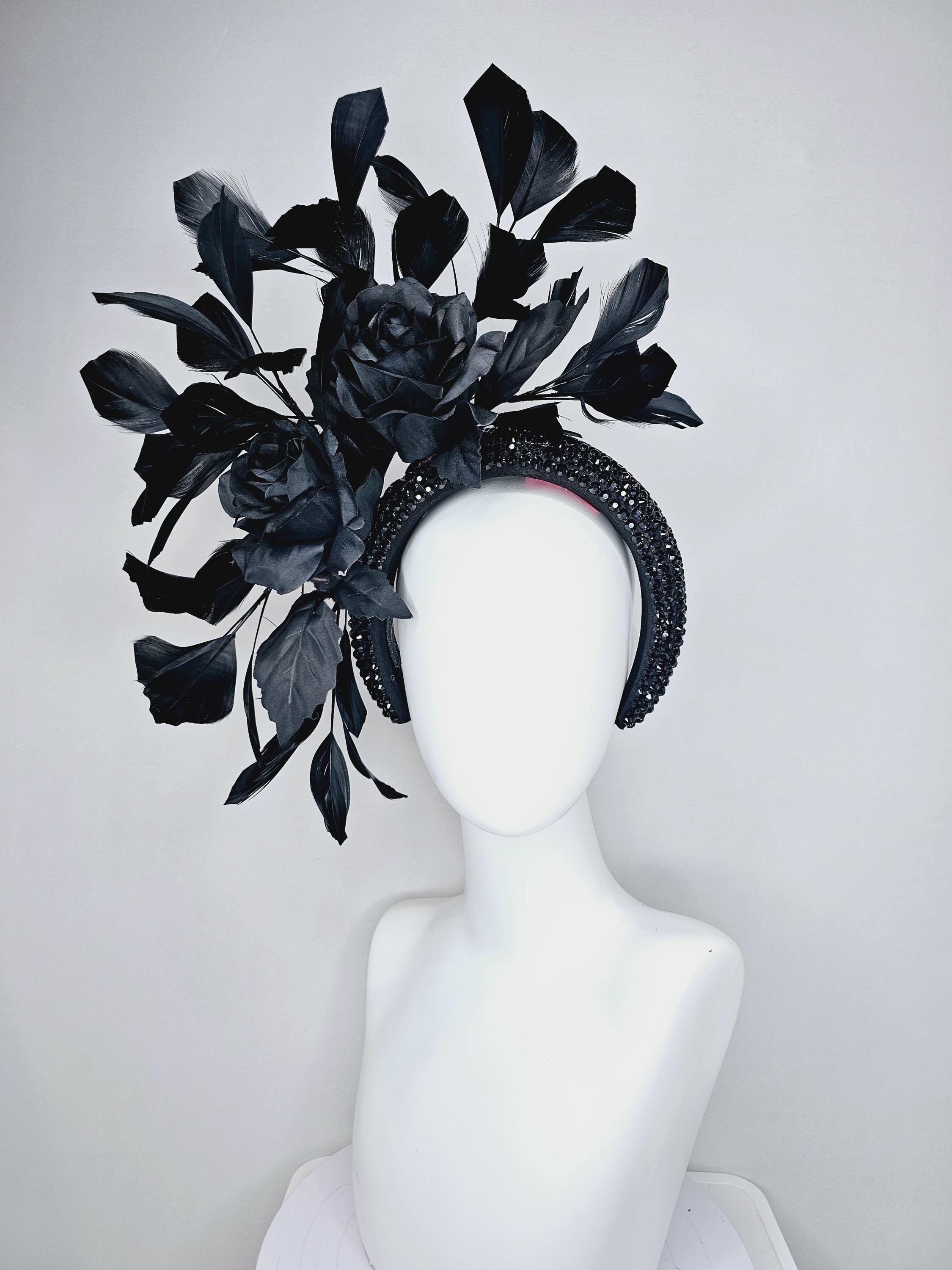 Rare Vintage Fascinators Hats Mesh velvet black roses Kentucky derby fascinator Women Fascinator Hat Kentucky Derby Headband Victorian  main image 2