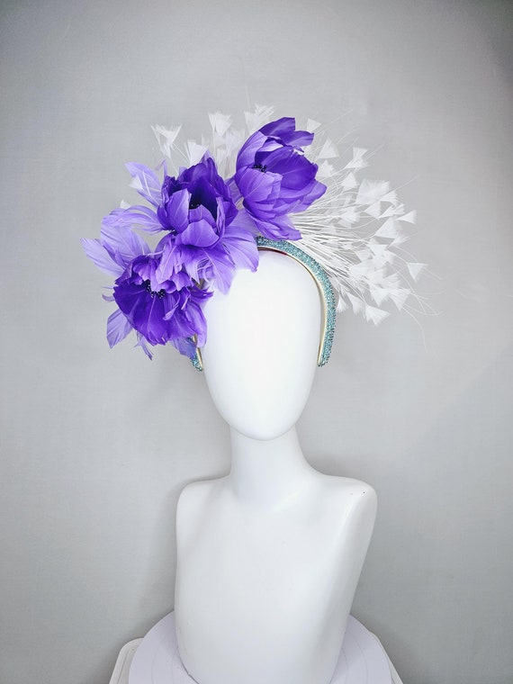 Kentucky Derby Hat Fascinator Purple Violet Fluffy Feather  display picture 2